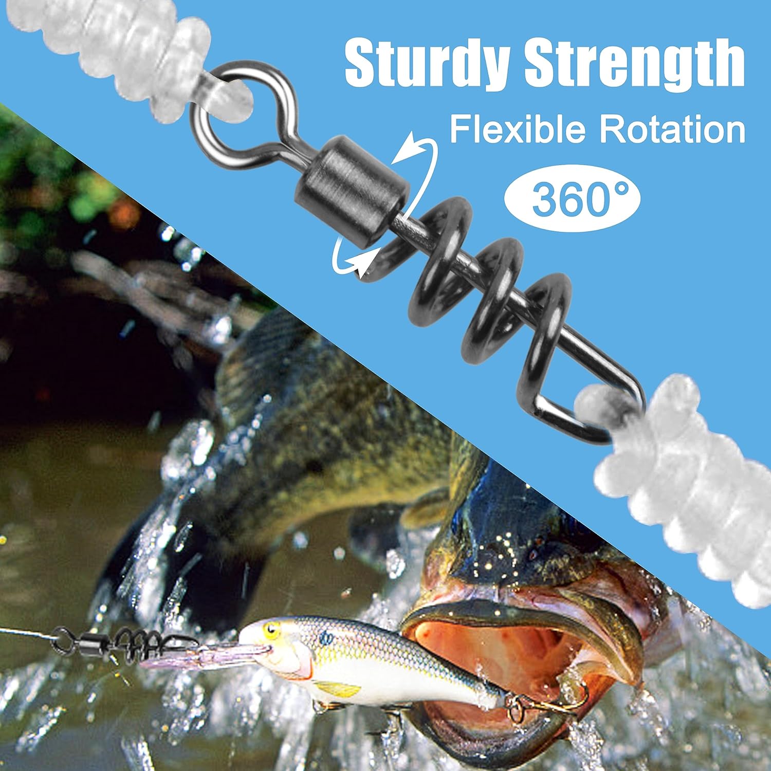 SILANON Fishing Corkscrew Snaps Swivel, 50pcs Stainless Steel Swirl Snap Swivels Barrel Rolling Swivels with Corkscrew Quick Clips Saltwater Freshwater Fishing Lure Line Connectors 2/0-8#