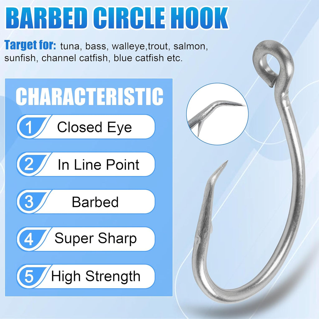 SILANON Circle Hooks Saltwater, 35pcs Stainless Steel Fishing Hooks Wide Gap Tuna Hooks Big Game Short Shank for Bass Catfish Bluegill