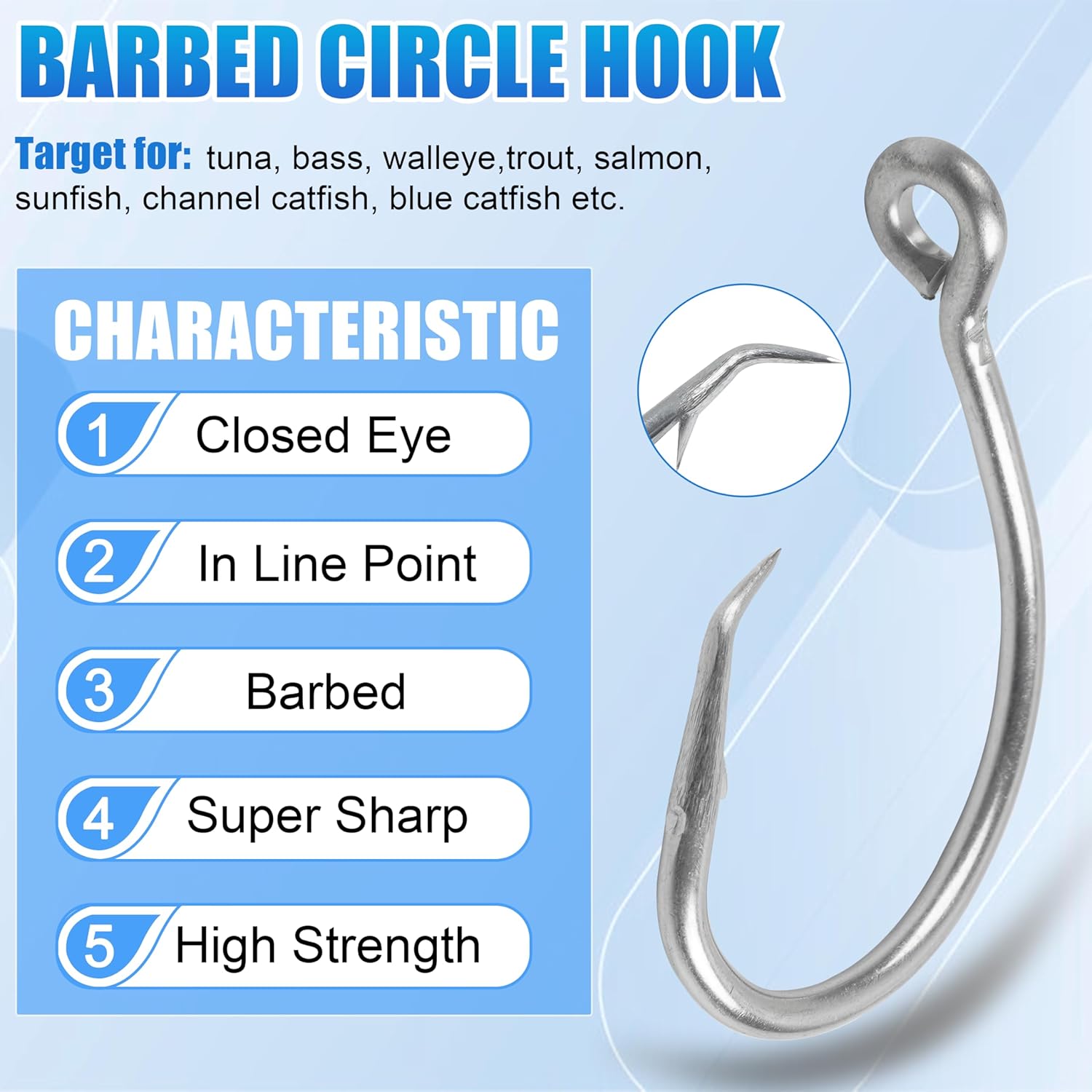 SILANON Circle Hooks Saltwater, 35pcs Stainless Steel Fishing Hooks Wide Gap Tuna Hooks Big Game Short Shank for Bass Catfish Bluegill