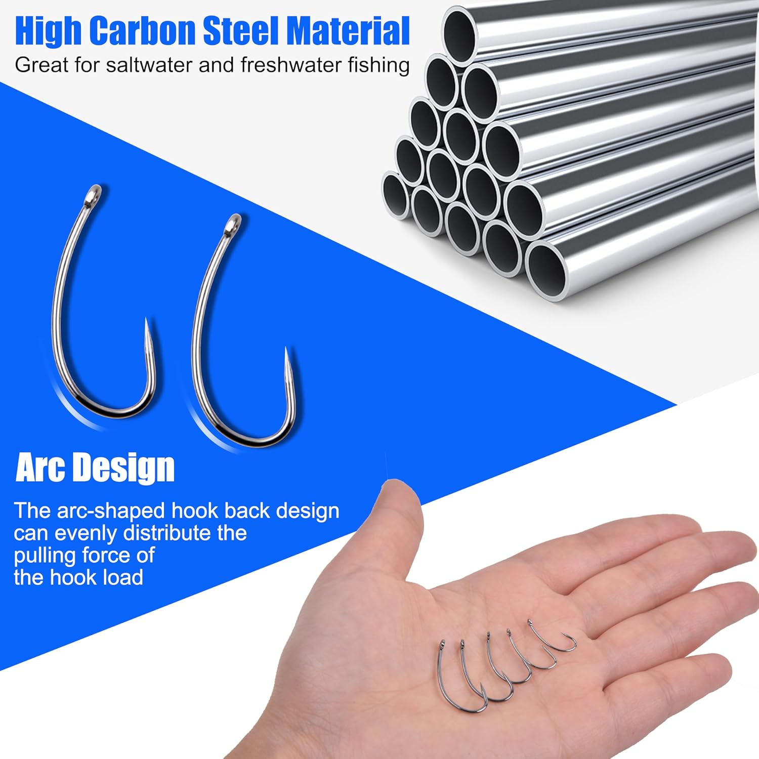 Barbless Fishing Hooks Kit, 250pcs Carp Fishing Trout Hooks Circle Curved Shank Fly Tying Hooks for Hair Rig Carp Fishing Tackle Saltwater Freshwater