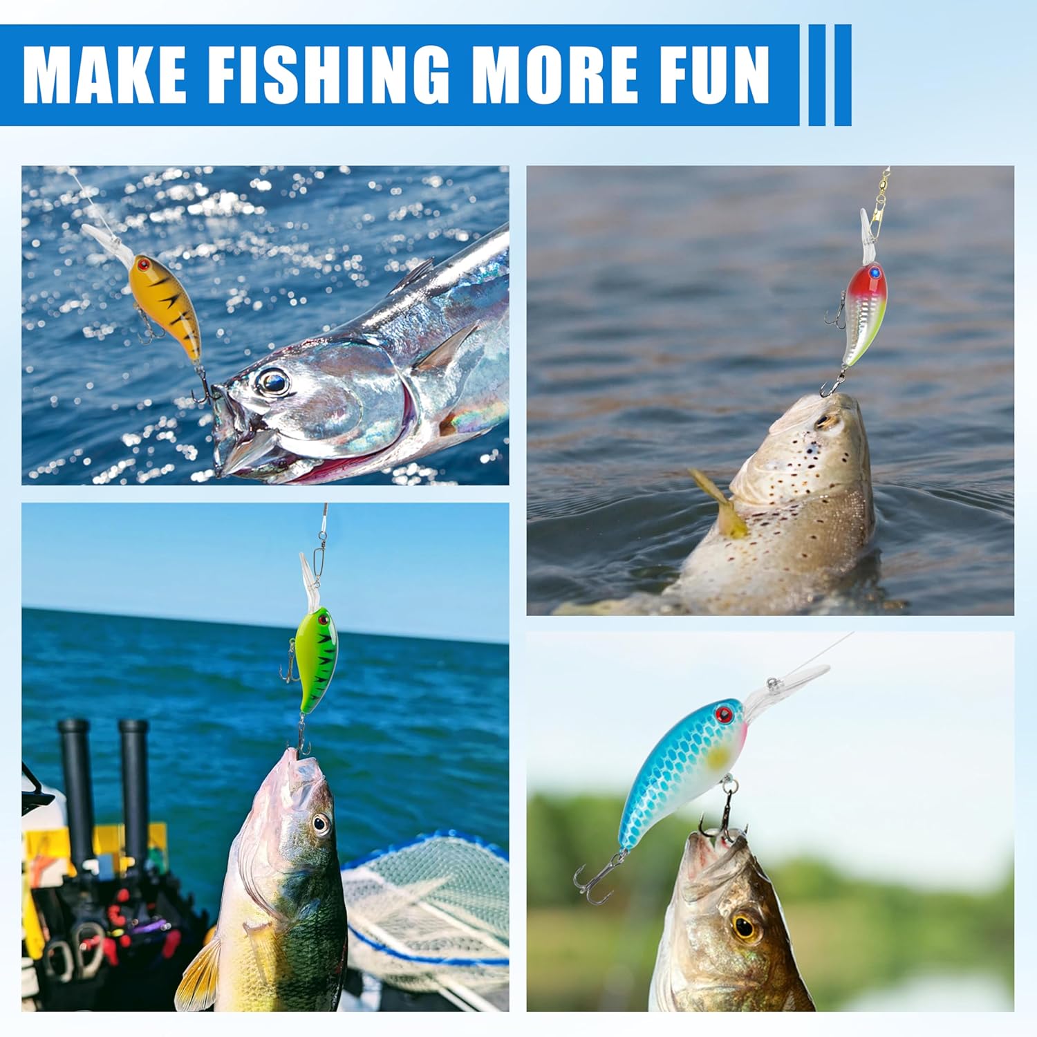 Crankbait Fishing Lures Kit,8pcs Deep Diving Crankbait Swimbait Bass Fishing Lures Hard Baits Minnow Crank Bait Lures for Bass Trout Salmon Freshwater Saltwater