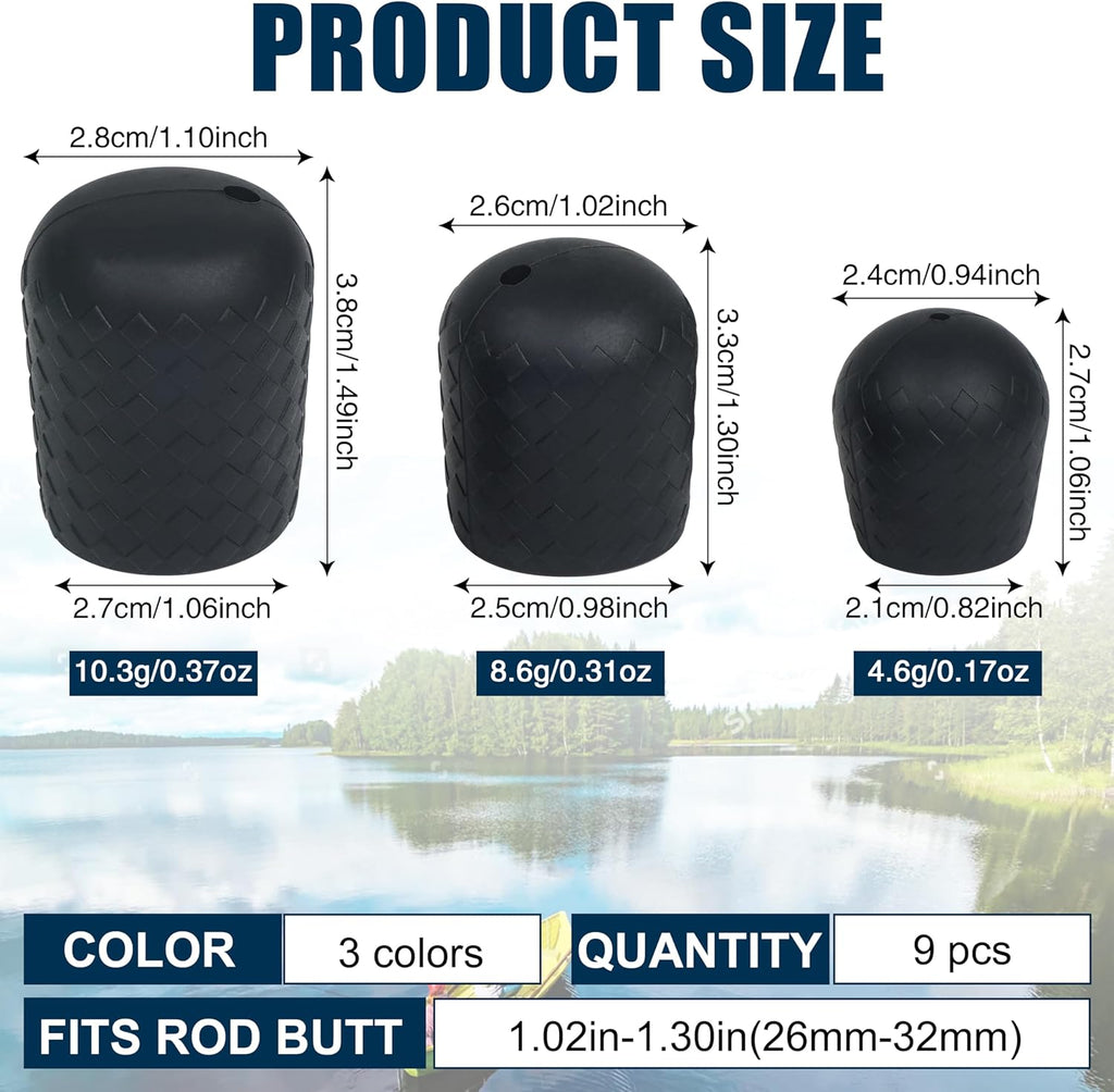 Fishing Rod Butt Cushion, Silicone Fishing Rod Butt Cap End Pole Seat Cushions Protector Pole Holder Accessory Black