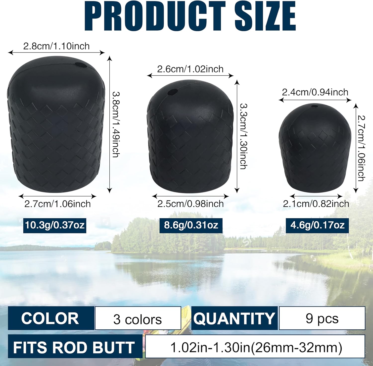 Fishing Rod Butt Cushion, Silicone Fishing Rod Butt Cap End Pole Seat Cushions Protector Pole Holder Accessory Black