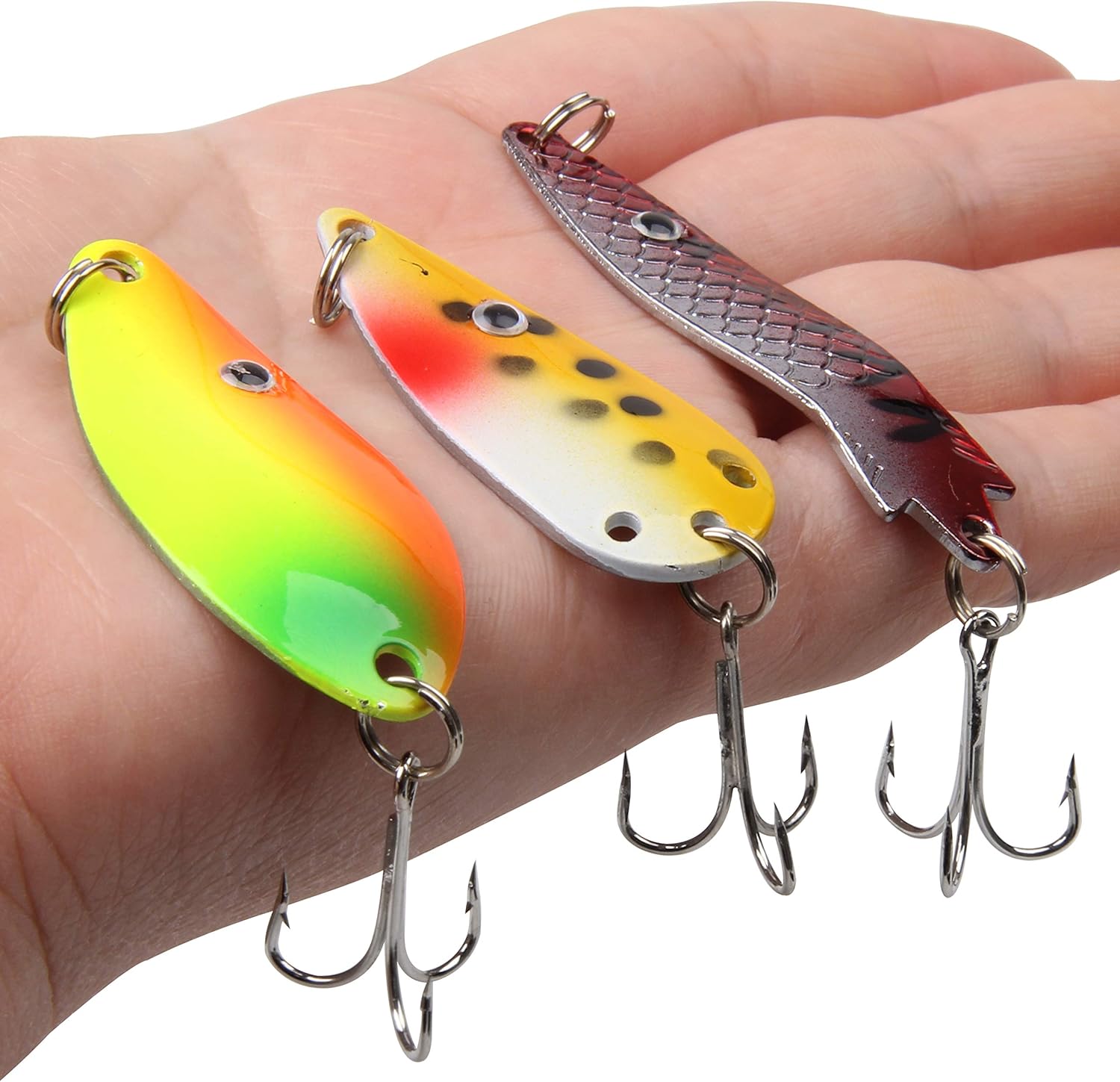 Fishing Spoons Lures Kit,30pcs Hard Metal Fishing Spinner Baits Trout Lures Casting Trolling Trout Spoons Fishing Lures with Treble Hooks for Bass Salmon Pike Walleye