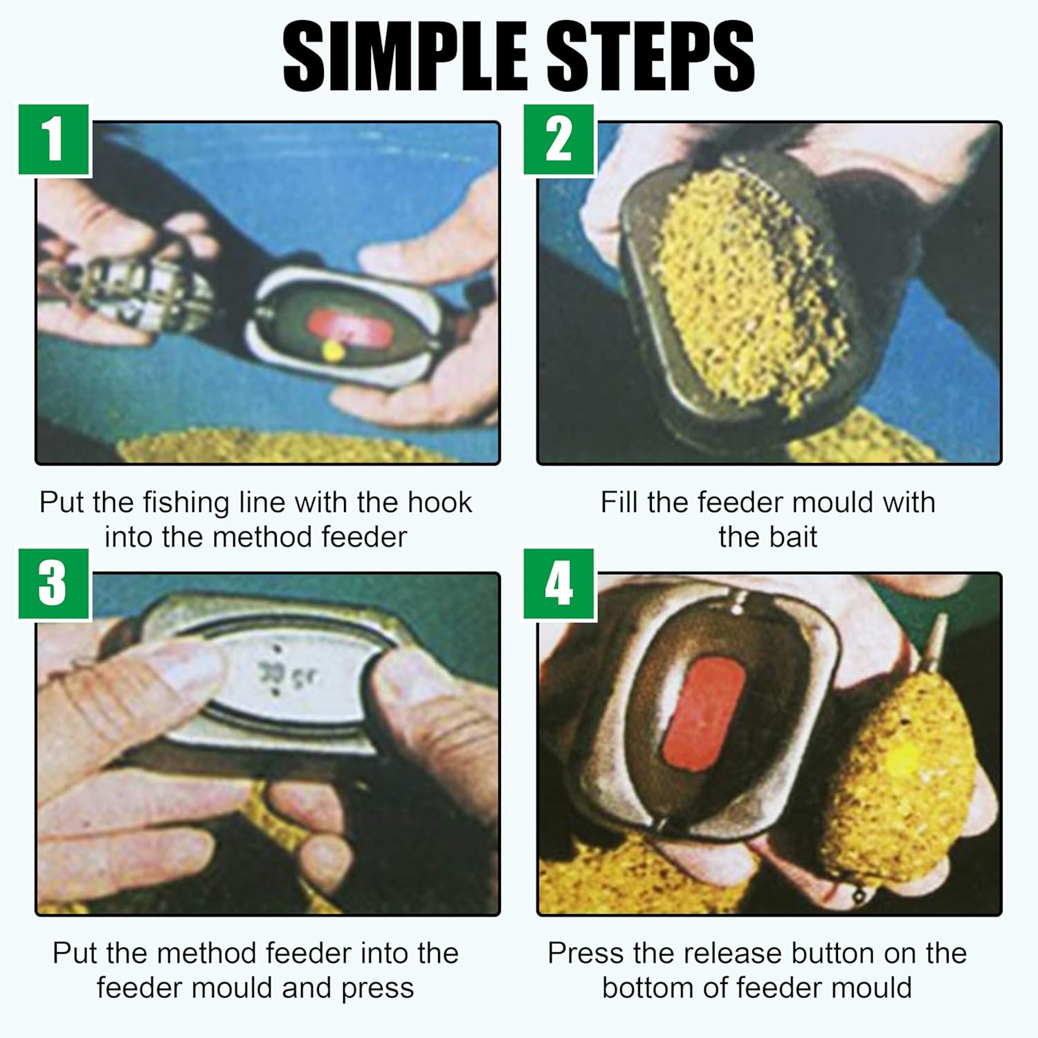 Carp Fishing Method Feeder Set 4 Inline Method Feeders with 1 Quick Release Carp Fishing Equipment Tackle for Baits Holder Tool