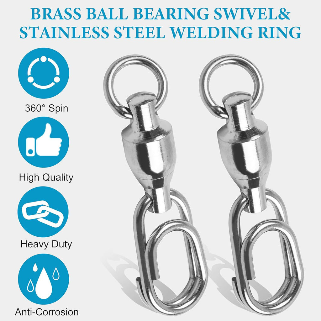 SILANON Ball Bearing Fishing Swivels with Oval Split Rings,20pcs Fishing Snap Swivels Fishing Tackle Saltwater Power Snaps Quick Change Fishing Lure Rings Connector Stainless Steel Solid Rings