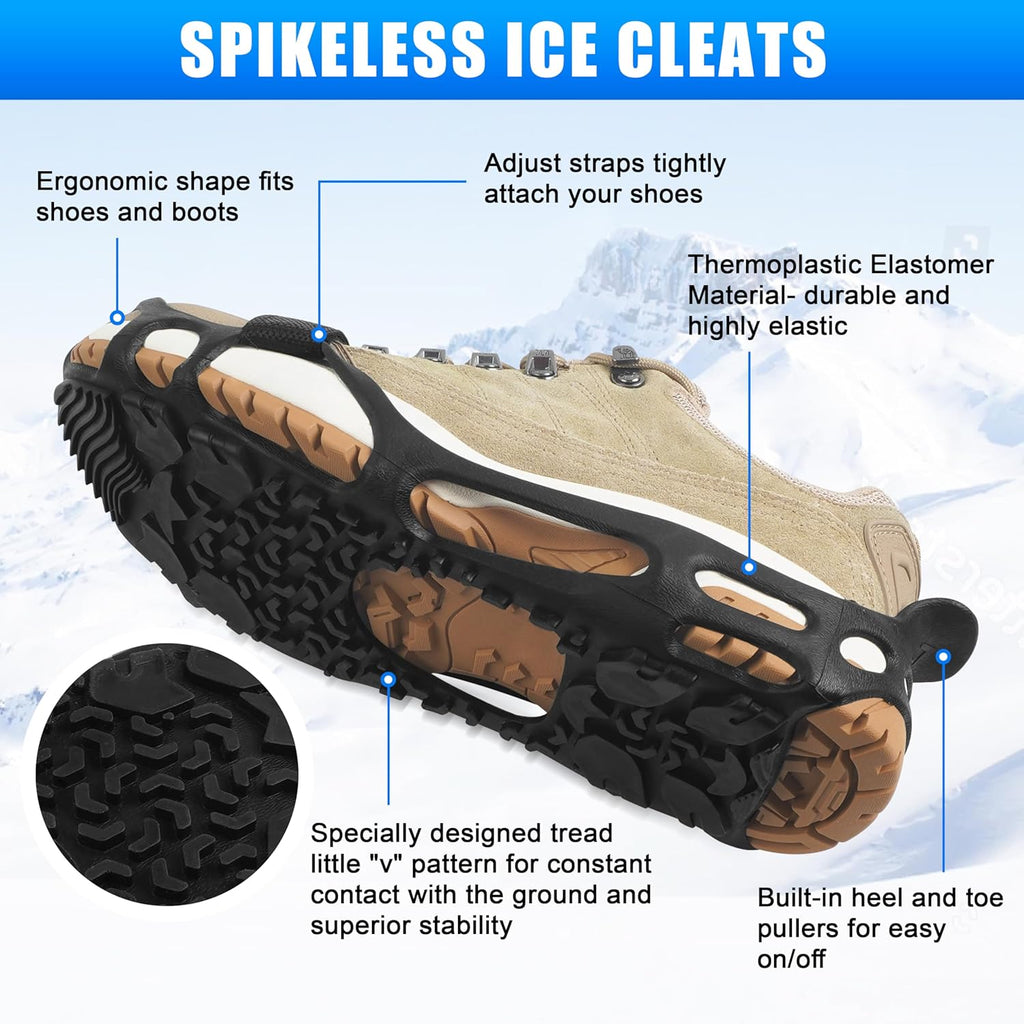 Spikeless Ice Cleats, Indoor Outdoor Snow Traction Crampons Anti-Slip Roofing Shoes Grips Grippers Slip-On Rubber Tread Overshoes Spikeless Traction Devices for Slick Wet Slippery Surfaces