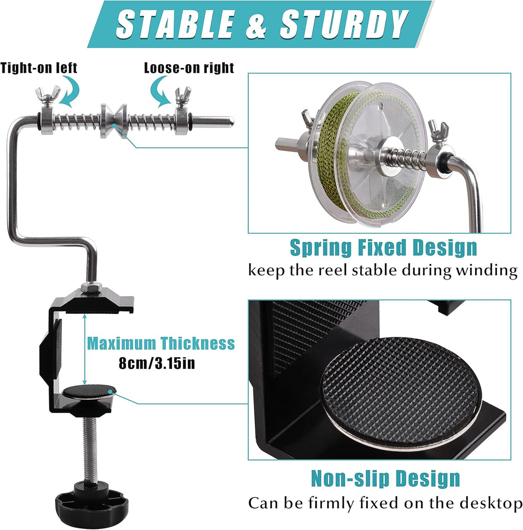 SILANON Fishing Line Spooler Adjustable Fishing Line Winder Spooler Machine Portable Stable Reel Spooler with Clamp Spooling Station System for Spinning Casting Reels