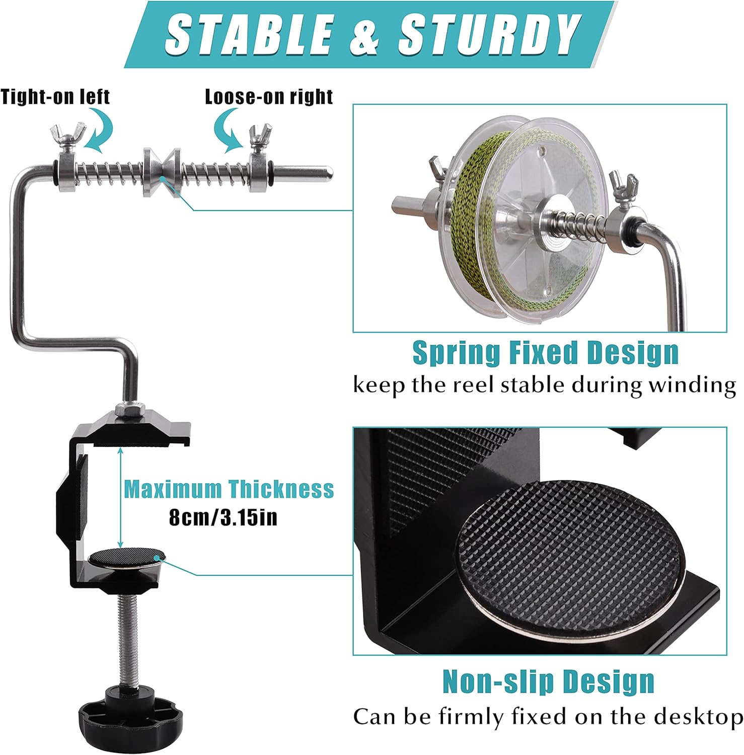 SILANON Fishing Line Spooler Adjustable Fishing Line Winder Spooler Machine Portable Stable Reel Spooler with Clamp Spooling Station System for Spinning Casting Reels