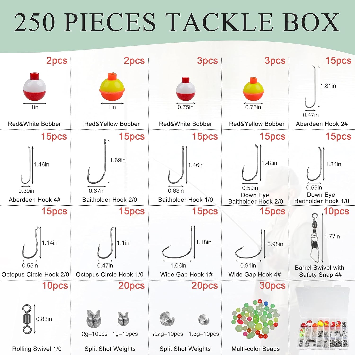 Fishing Hooks Bobbers Tackle Kit, 250pcs Basic Fishing Tackle Box Included Octopus Circle Hooks Baitholder Hooks Fishing Bobbers Weights Starter Kit for Panfish Catfish Freshwater Fishing
