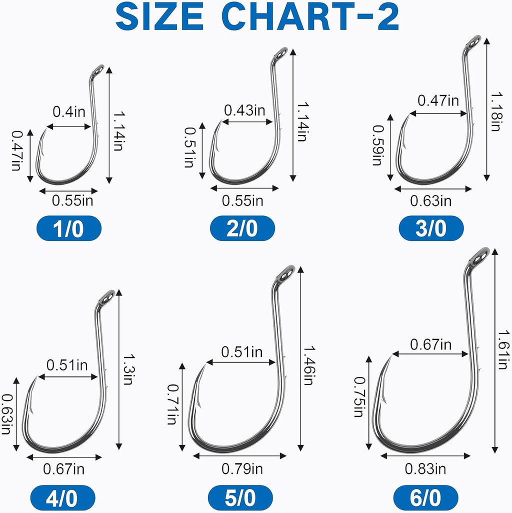 Octopus Fishing Hooks-120pcs Barbed Baitholder High Carbon Steel Offset Circle Octopus Hooks Extra Sharp Jig Fish Hooks for Freshwater Saltwater Size 8-6/0