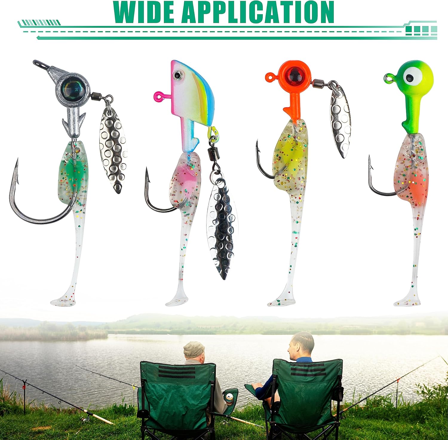 Crappie Lures Jigs Heads Kit, 55/48pcs Crappie Baits with Underspin Jig Heads Set Split Paddle Tail Grub Baits Soft Plastic Fishing Lures for Bass Panfish Saltwater Freshwater