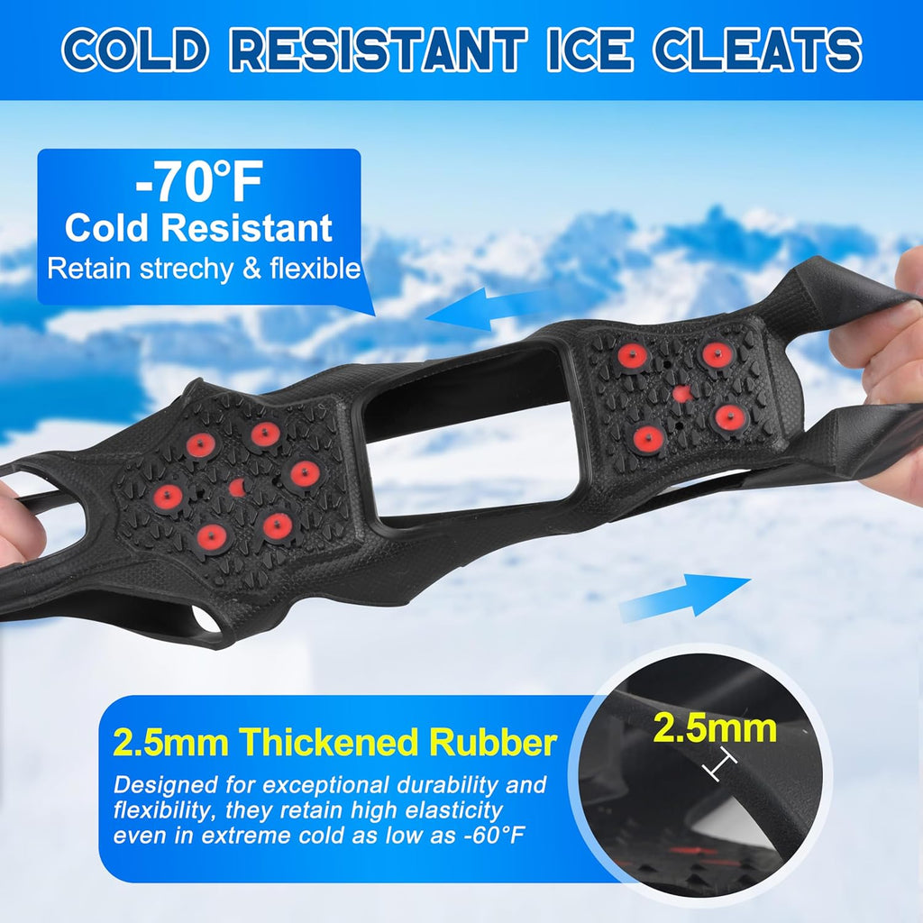 Ice Cleats for Shoes and Boots Tungsten Crampons Non-Slip Shoe Spikes Grippers for Snow and Ice Traction Cleats with Reflective Heel Slip-on Snow Cleats for Men Women Winter Walking