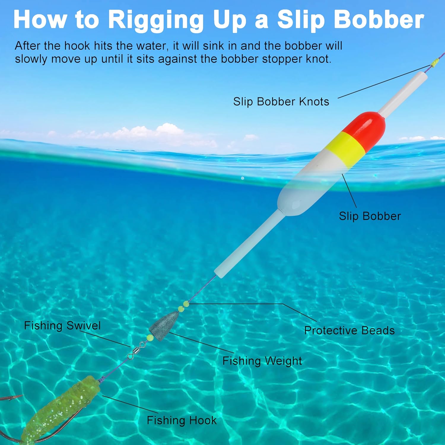 SILANON Bobber Stops for Fishing Floats,100/200pcs Slip Bobber Stops with Plastic Beads Bobber Stoppers for Fishing Line Float Bobber Stops String Knots Freshwater Saltwater