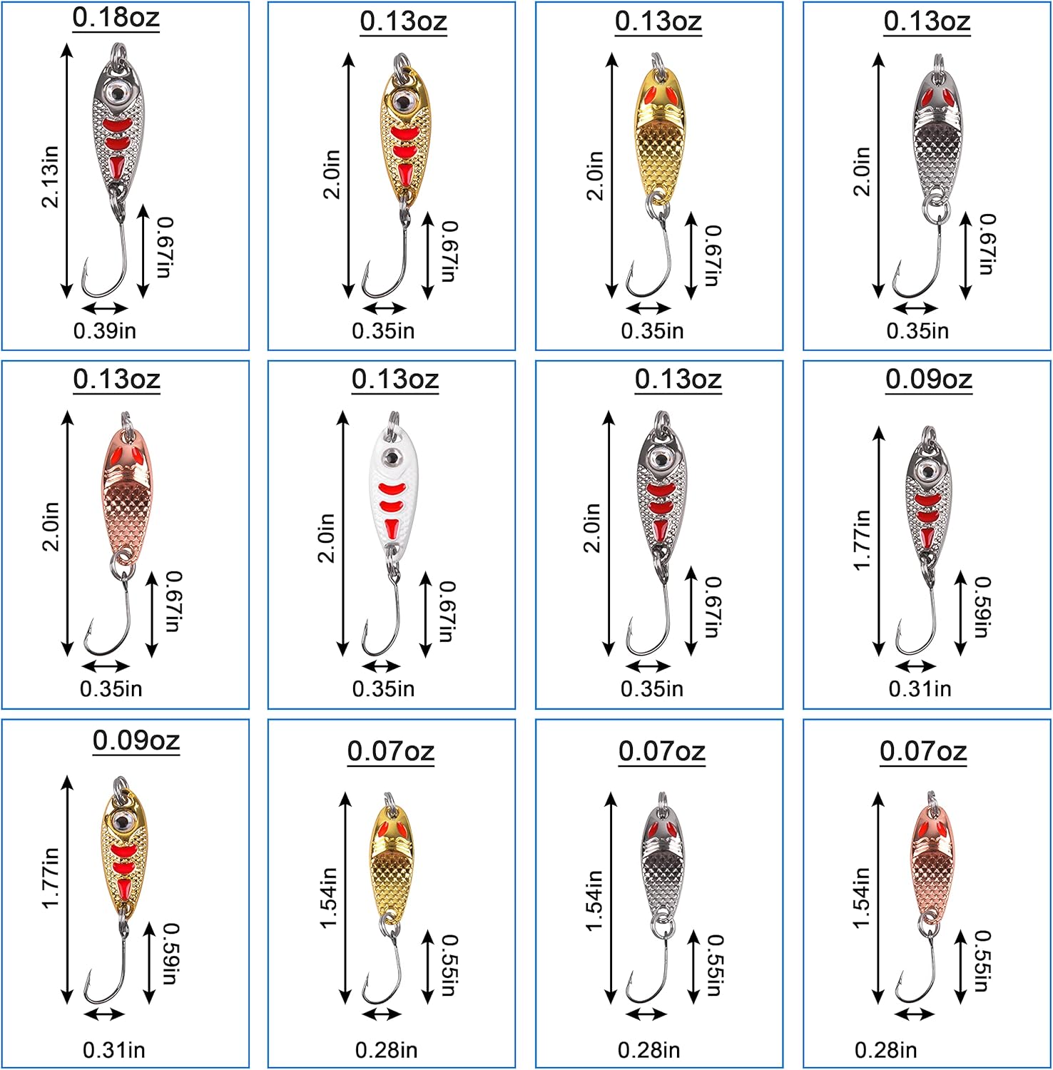 Trout Fishing Spoon Lure Set Single Hook Trout Lures Hard Metal Baits Mini Fishing Jig Spoon Lures for Perch Char Crappie