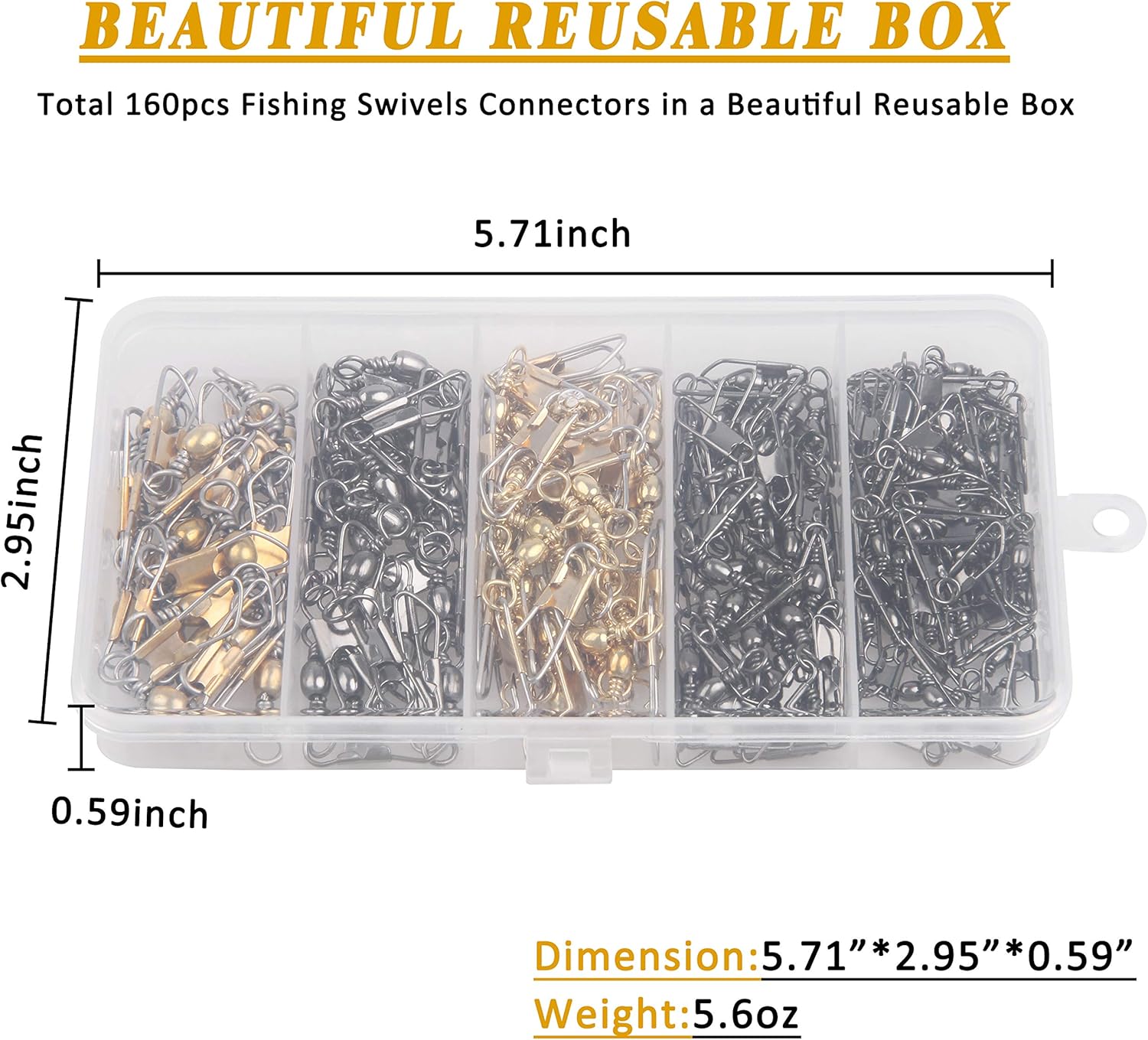 SILANON Fishing Barrel Swivel with Safety Snap,145/160pcs High Strength Fishing Snap Swivels Stainless Steel Line Connector Saltwater Fishing Tackle Accessories