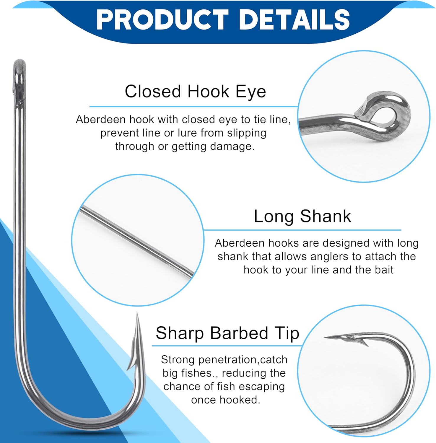 Aberdeen Fishing Hooks Set,150pcs Crappie Panfish Hooks Long Shank Aberdeen Hooks High Carbon Steel Assorted Small Light Wire Fishing Hooks for Bass Trout Catfish Sunfish Freshwater