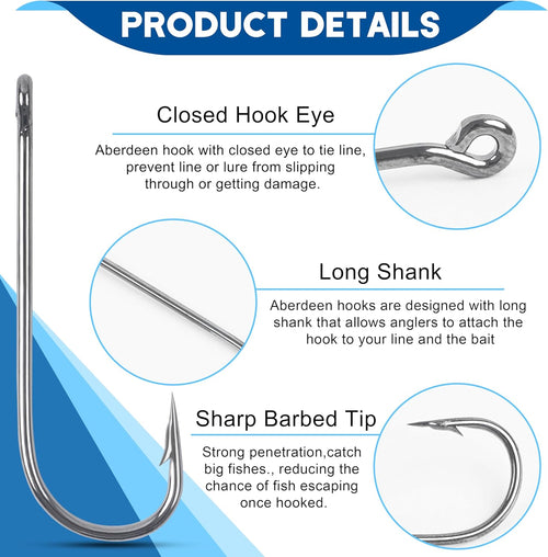 Aberdeen Fishing Hooks Set,150pcs Crappie Panfish Hooks Long Shank Aberdeen Hooks High Carbon Steel Assorted Small Light Wire Fishing Hooks for Bass Trout Catfish Sunfish Freshwater
