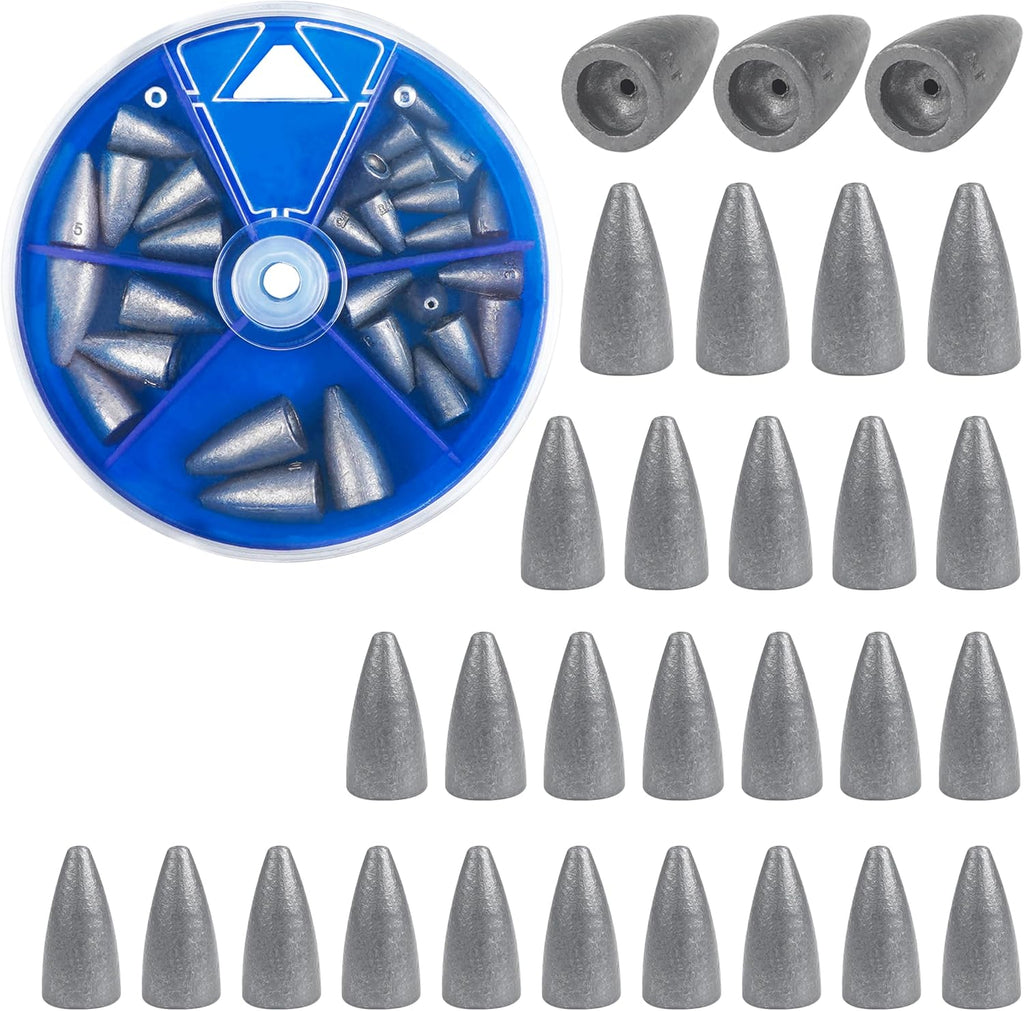 Bullet Fishing Sinkers Weights Slip Sinkers Kit- 29/83Pcs Fishing Worm Weights Assorted Set for Bass Fishing Saltwater