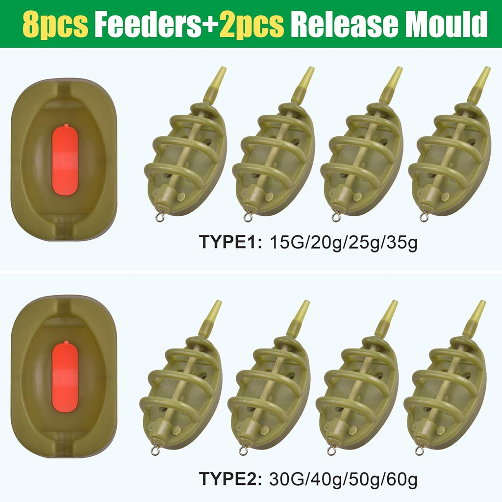 Carp Fishing Method Feeder Set 4 Inline Method Feeders with 1 Quick Release Carp Fishing Equipment Tackle for Baits Holder Tool