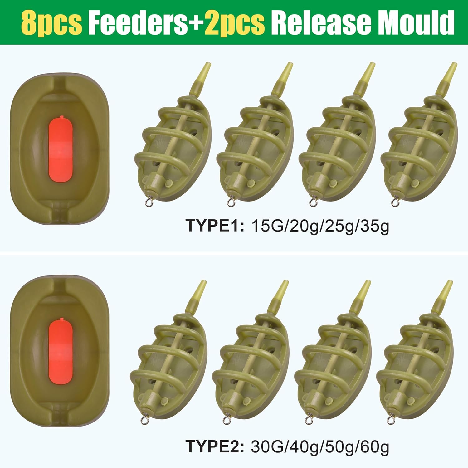 Carp Fishing Method Feeder Set 4 Inline Method Feeders with 1 Quick Release Carp Fishing Equipment Tackle for Baits Holder Tool