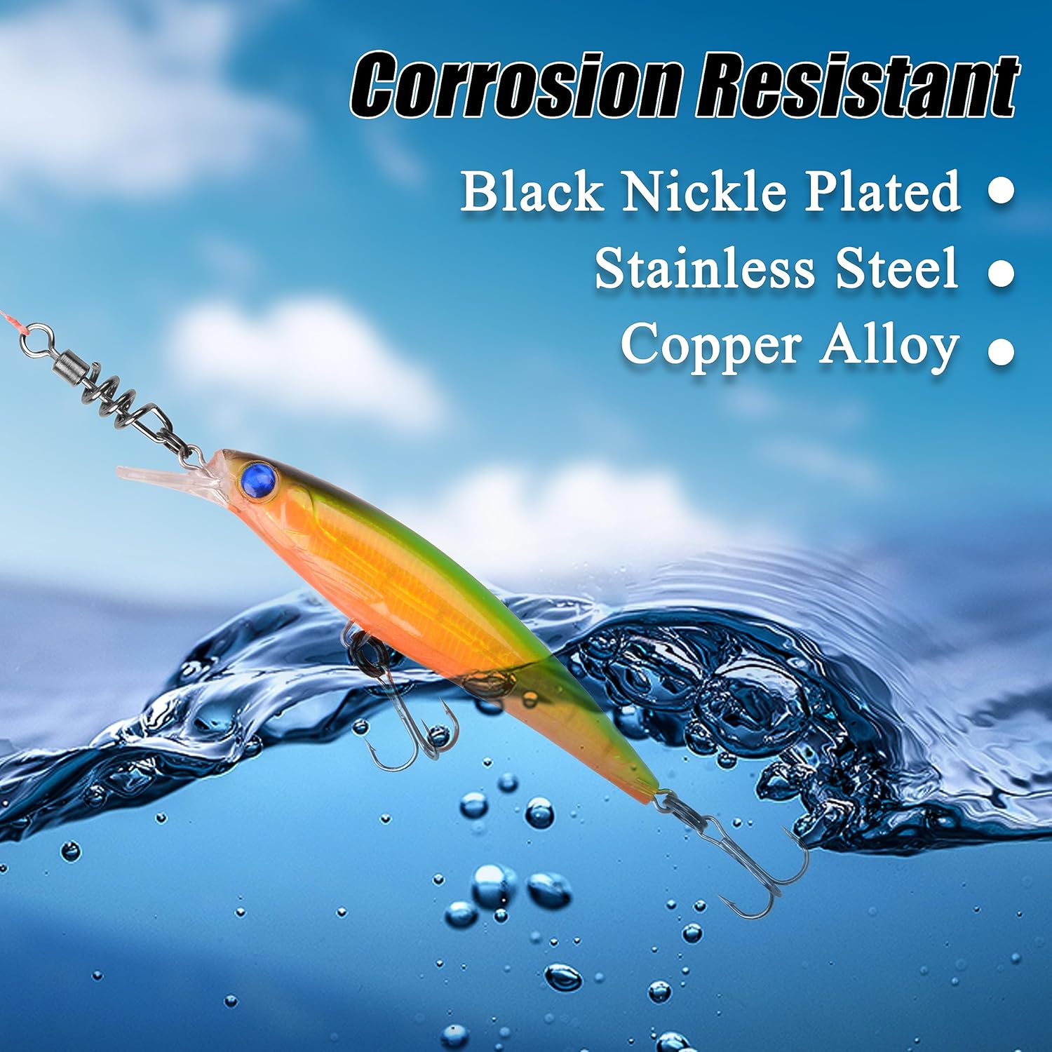 SILANON Fishing Corkscrew Snaps Swivel, 50pcs Stainless Steel Swirl Snap Swivels Barrel Rolling Swivels with Corkscrew Quick Clips Saltwater Freshwater Fishing Lure Line Connectors 2/0-8#