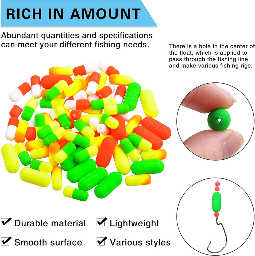 SILANON Pompano Rigs Floats Beads Kit,Foam Snell Fishing Floats Bobbers for Surf Fishing Live Bait Walleye Rig Making Accessories Bullet Cylinder Float for Trout Catfish