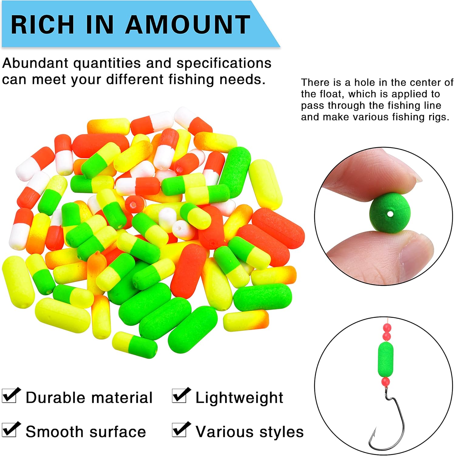 SILANON Pompano Rigs Floats Beads Kit,Foam Snell Fishing Floats Bobbers for Surf Fishing Live Bait Walleye Rig Making Accessories Bullet Cylinder Float for Trout Catfish