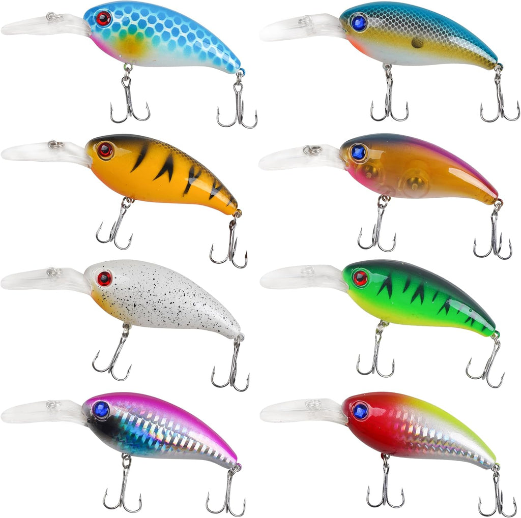 Crankbait Fishing Lures Kit,8pcs Deep Diving Crankbait Swimbait Bass Fishing Lures Hard Baits Minnow Crank Bait Lures for Bass Trout Salmon Freshwater Saltwater