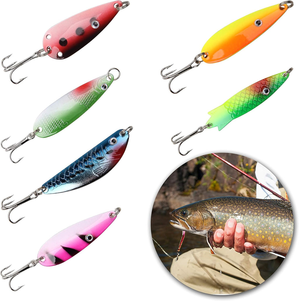 Fishing Spoons Lures Kit,30pcs Hard Metal Fishing Spinner Baits Trout Lures Casting Trolling Trout Spoons Fishing Lures with Treble Hooks for Bass Salmon Pike Walleye