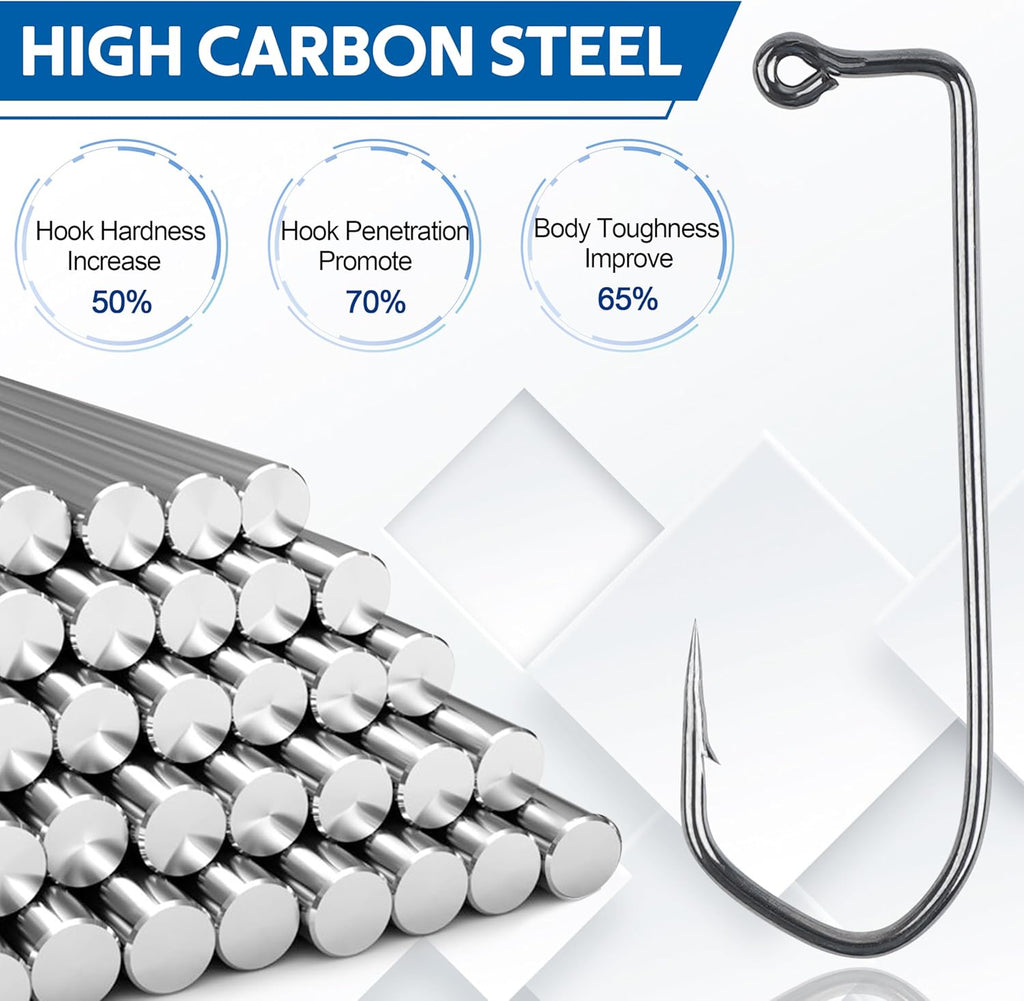 SILANON 90 Degree Aberdeen Jig Hooks Kit, 125pcs High Carbon Steel Fishing Hooks (1/0-5/0) for Saltwater & Freshwater