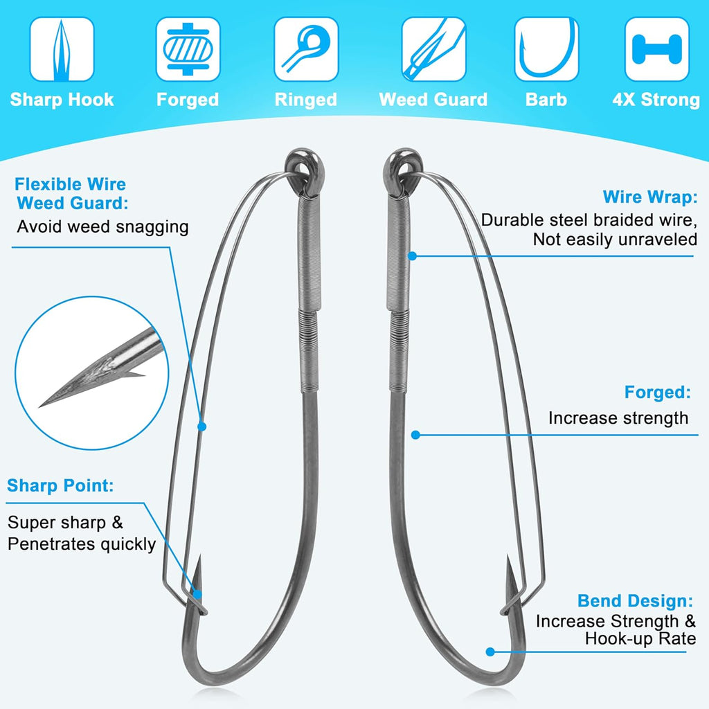 Weedless Wacky Rig Hooks, 35pcs Wacky Worm Hooks Weedless Fishing Hooks Texas Neko Rig Fishhook for Bass Wacky Rigging Worm Lure Bait Freshwater Saltwater