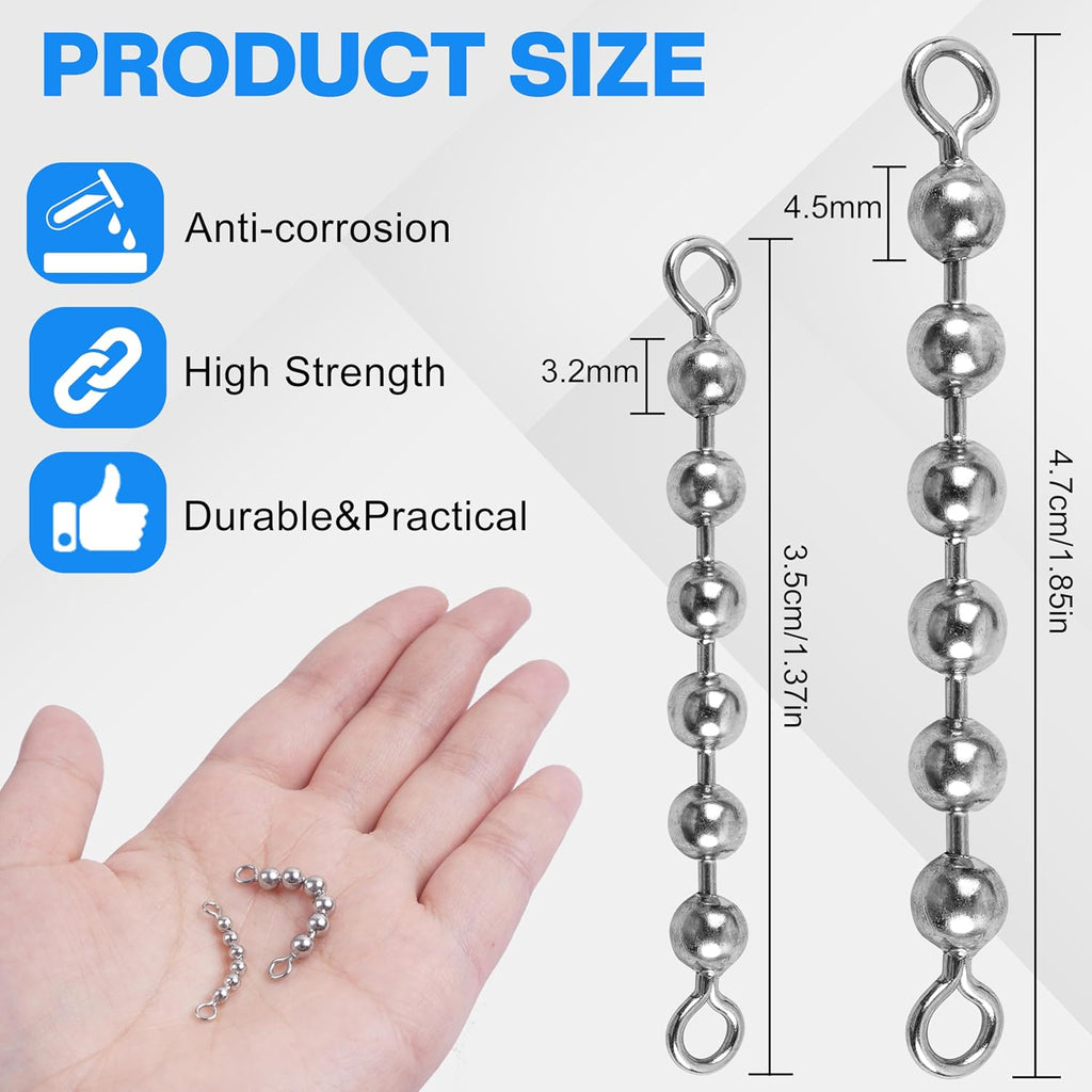 SILANON Fishing Beads Chain Swivels, Stainless Steel Catfish Swivel Catfish Tackle High Speed Fishing Balls Chain Swivels Catfish Rig Fishing Tackle Gear for Saltwater Freshwater
