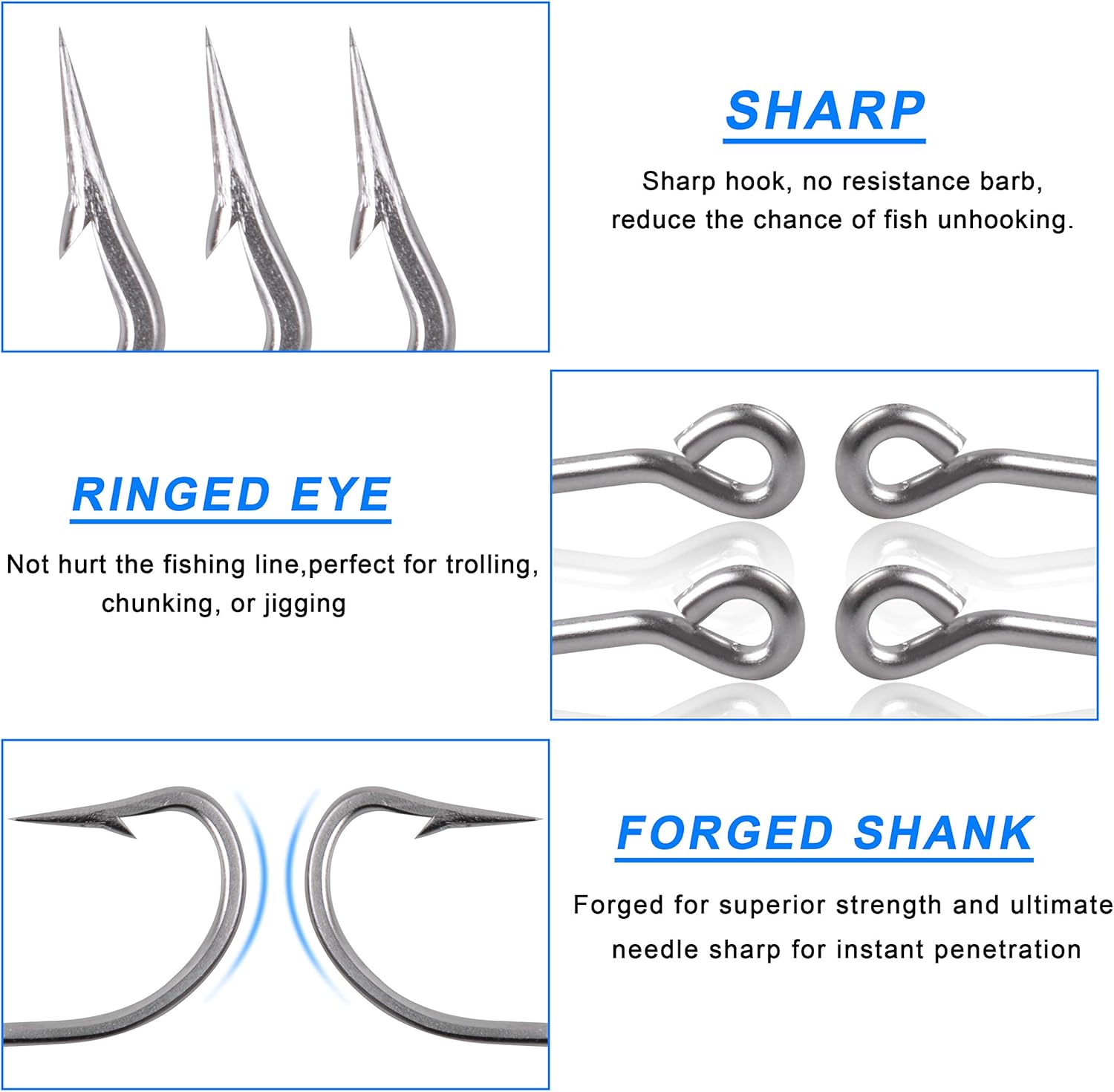 Saltwater Fishing J Hooks Kit,110pcs 34007 O'shaughnessy Forged Hooks Long Shank Stainless Steel J Fishing Hooks Set Trolling Sea Bass Fishhooks for Saltwater Freshwater