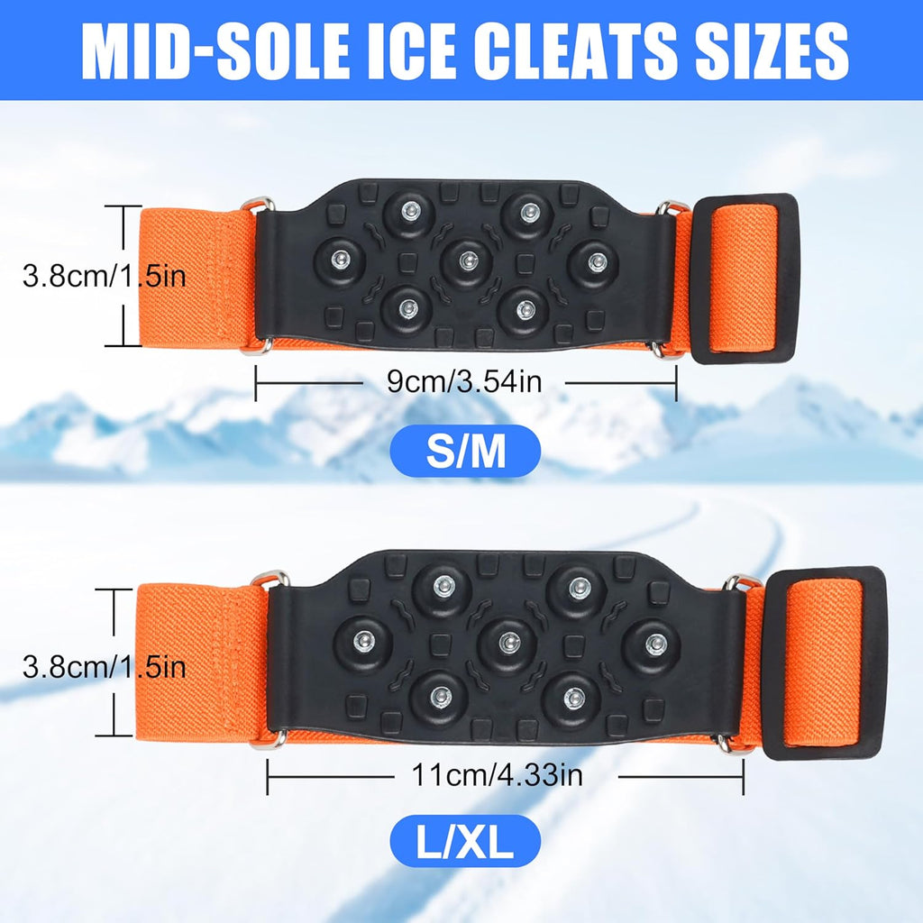 Ice Cleats Mid-Sole Snow Traction Cleats Crampons for Shoes and Boots Rotatable Non Slip Ice Grippers Overshoe with 7 Tungsten Studs for Walking on Snow Ice Men Women Indoor/Outdoor