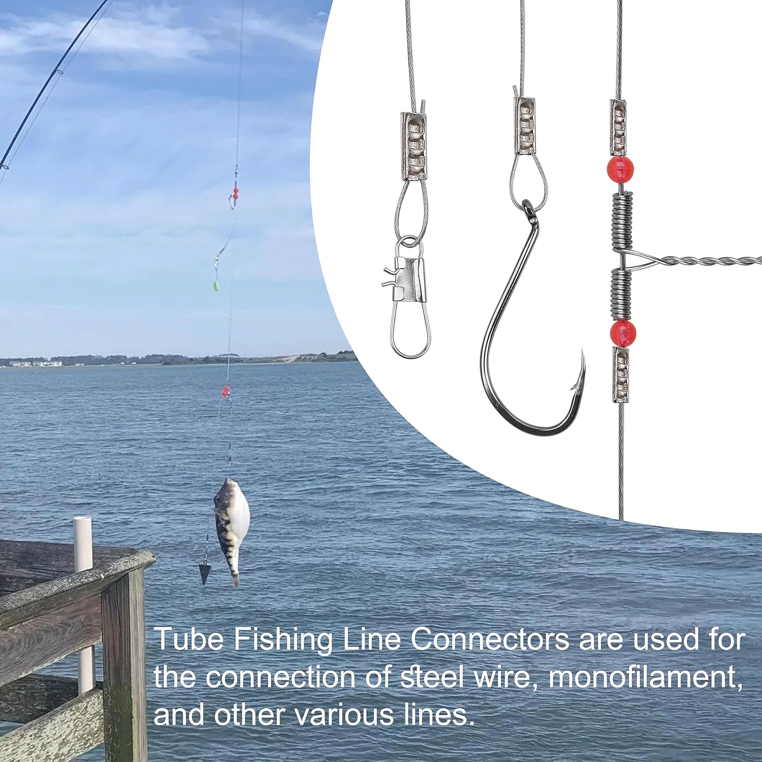 SILANON Fishing Crimp Sleeves Kit, 400pcs Double Barrel Crimp Sleeves Copper Brass Crimping Loop Sleeves Fishing Line Crimps Tube Connectors Wire Leader Rigging Tackle Set