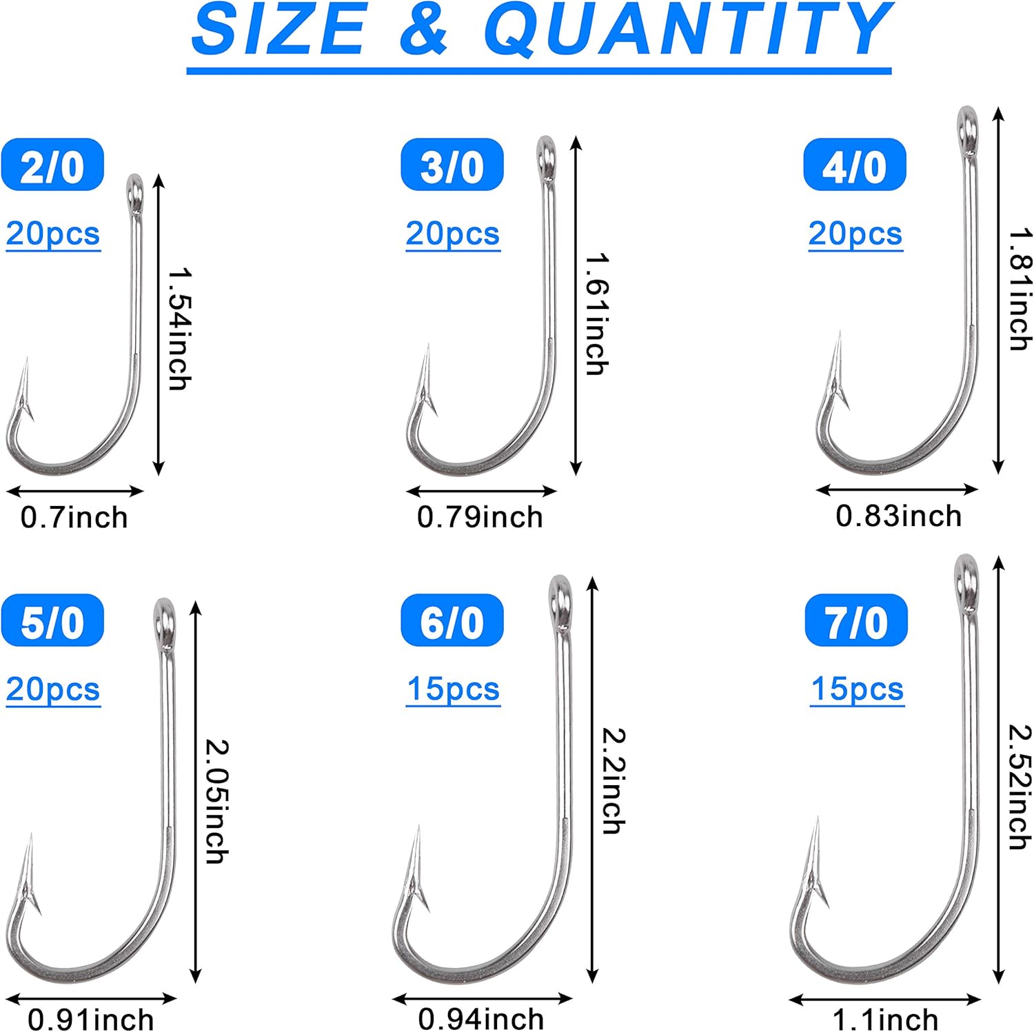 Saltwater Fishing J Hooks Kit,110pcs 34007 O'shaughnessy Forged Hooks Long Shank Stainless Steel J Fishing Hooks Set Trolling Sea Bass Fishhooks for Saltwater Freshwater