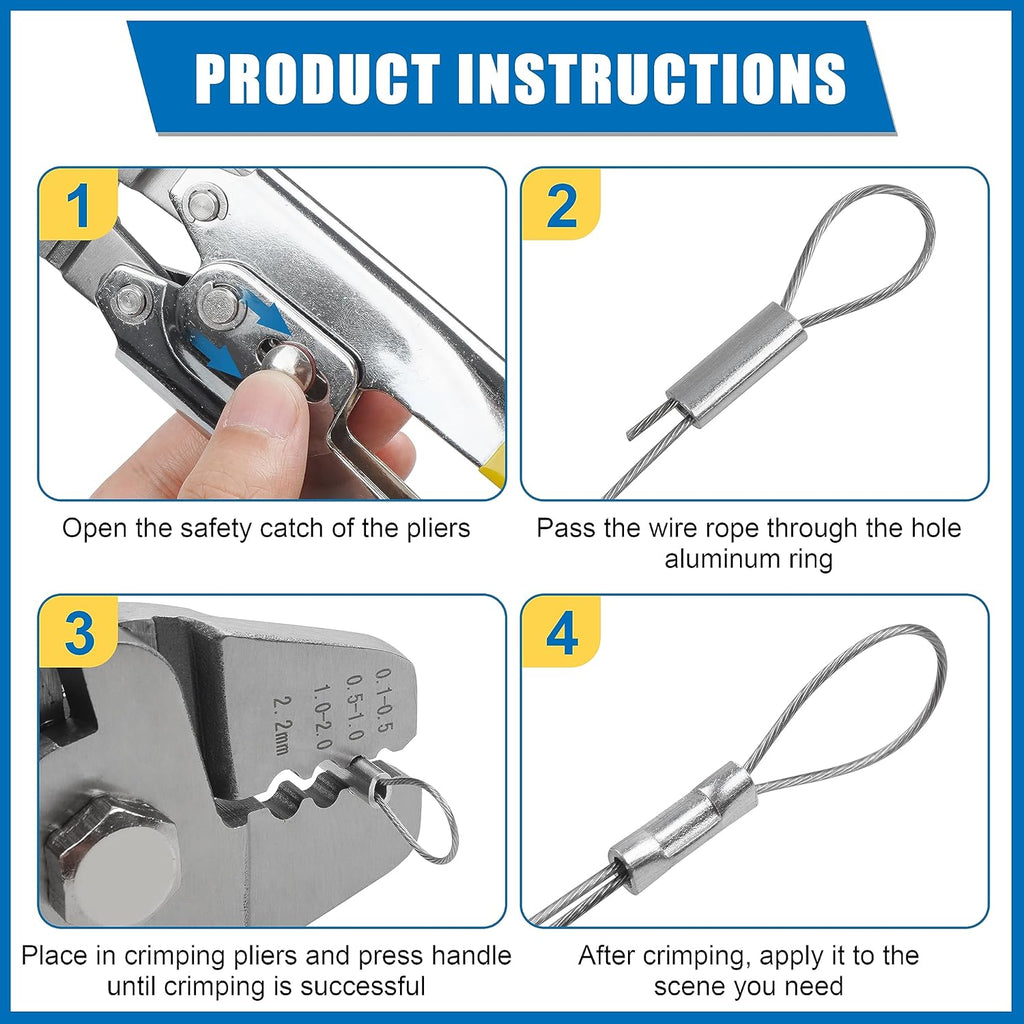 Fishing Crimping Tool Kit,Stainless Steel Fishing Crimping Pliers Wire Rope Crimping Tool with 430pcs 5 Sizes Aluminum Copper Barrel Crimp Sleeves Beads Set,4 Crimping Sizes