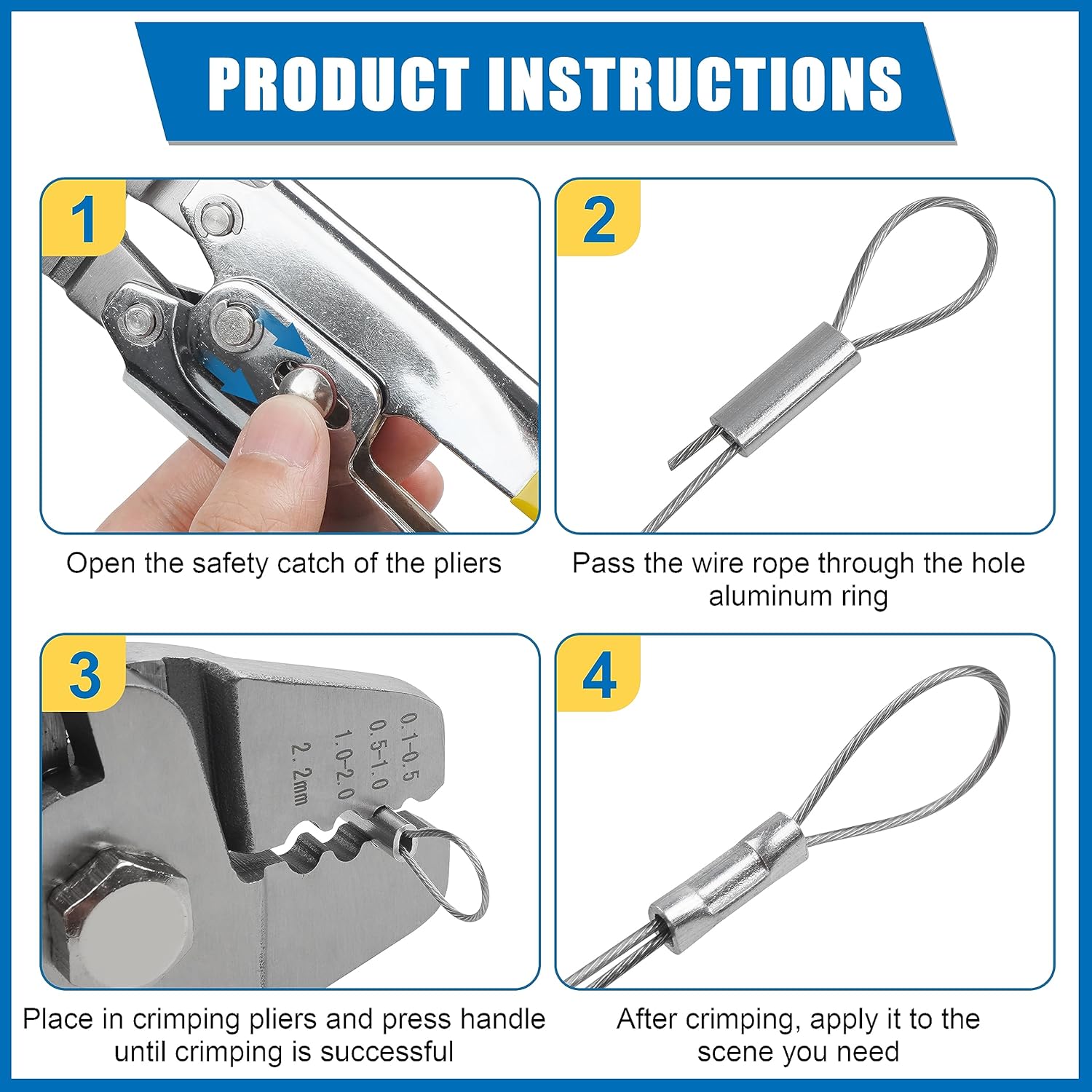 Fishing Crimping Tool Kit,Stainless Steel Fishing Crimping Pliers Wire Rope Crimping Tool with 430pcs 5 Sizes Aluminum Copper Barrel Crimp Sleeves Beads Set,4 Crimping Sizes