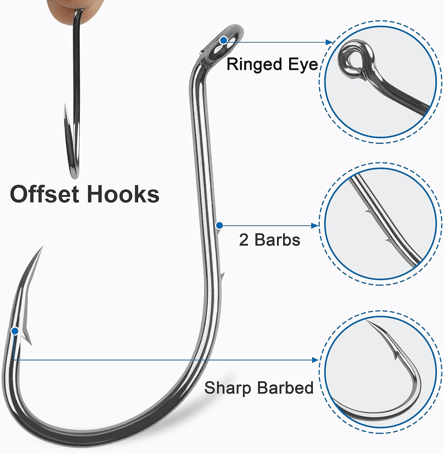 Octopus Fishing Hooks-120pcs Barbed Baitholder High Carbon Steel Offset Circle Octopus Hooks Extra Sharp Jig Fish Hooks for Freshwater Saltwater Size 8-6/0