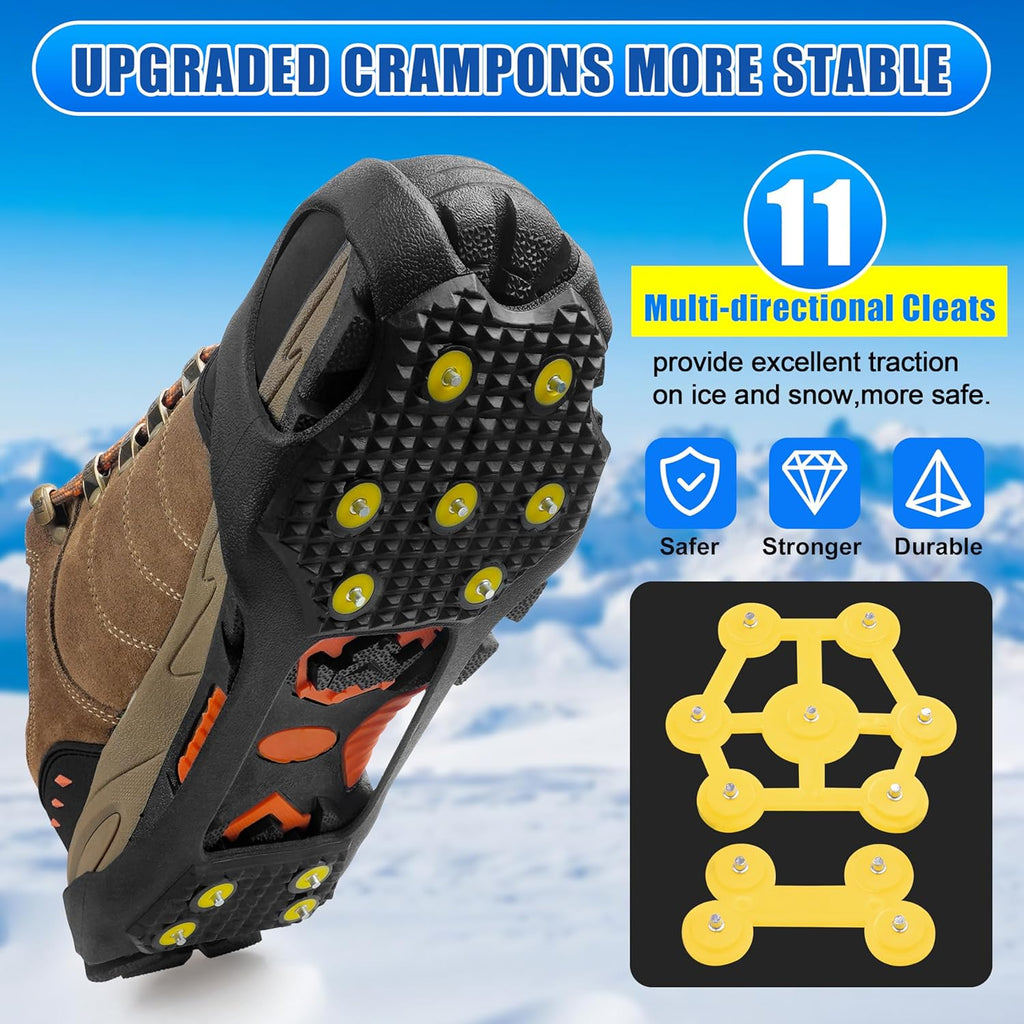 Ice Snow Cleats for Shoes and Boots,Walk Traction Cleats Crampons Anti Slip 11 Studs Ice Snow Grippers Over Shoe for Men Women Walking on Snow Ice