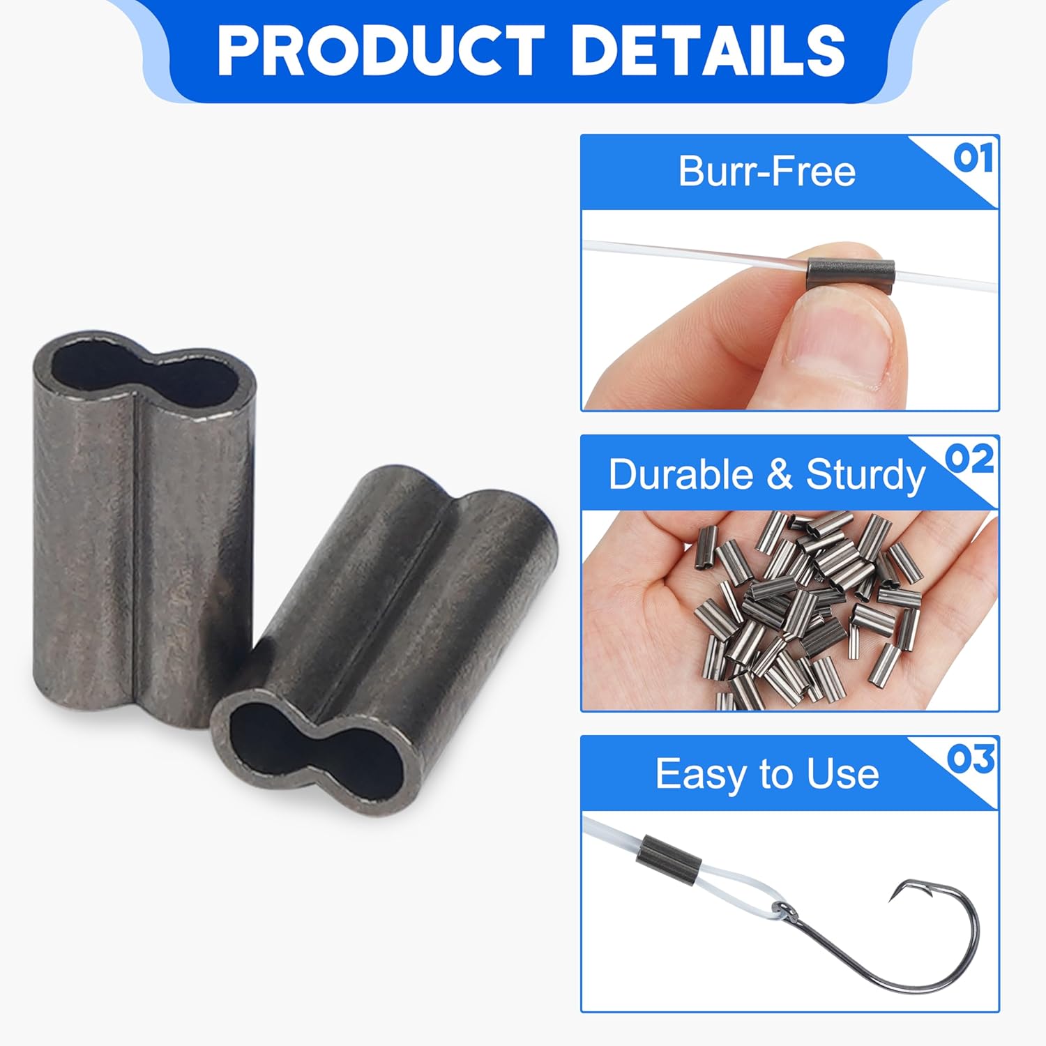 SILANON Double Barrel Crimp Sleeves,100pcs Fishing Crimp Sleeves Brass Copper Crimping Loop Sleeves Wire Rope Crimp Sleeves Fishing Line Tube Connector Wire Leader Rigging Tackle