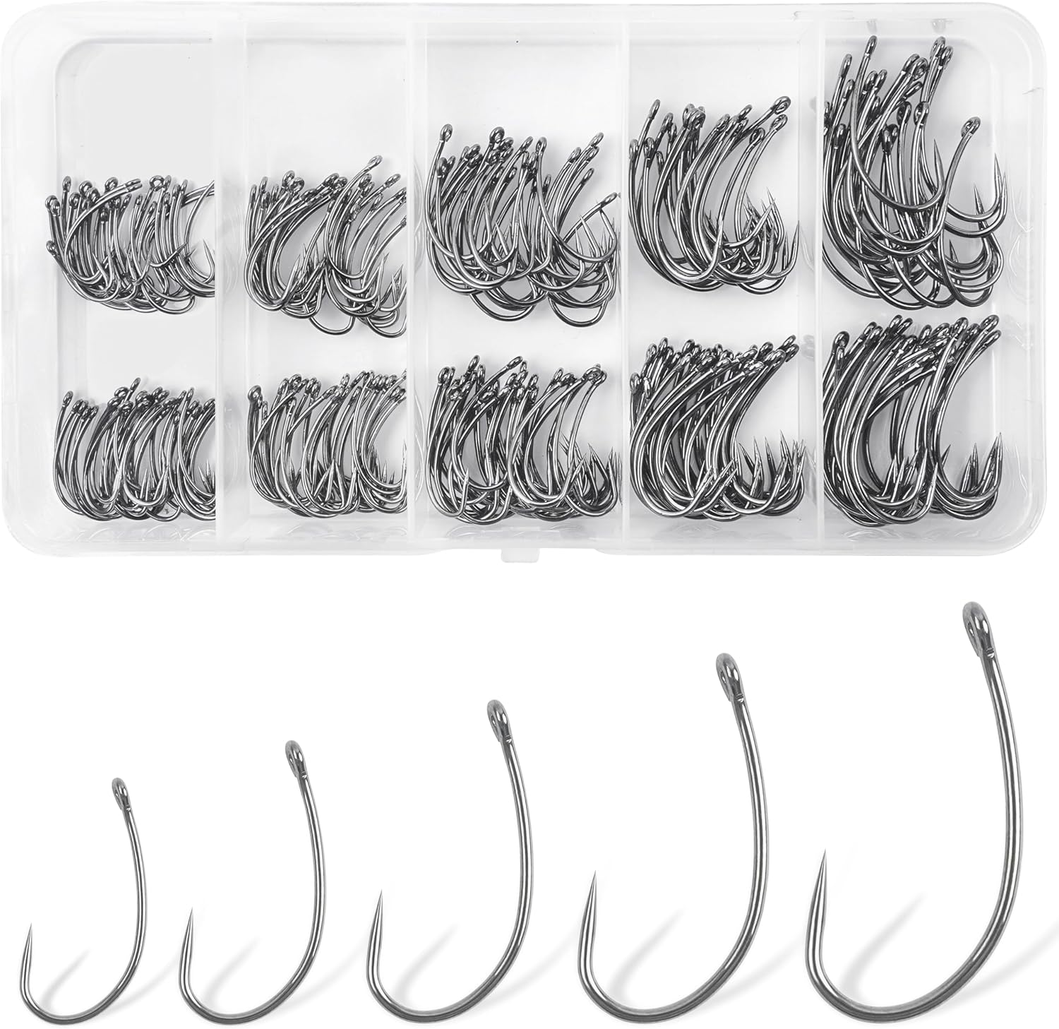 Barbless Fishing Hooks Kit, 250pcs Carp Fishing Trout Hooks Circle Curved Shank Fly Tying Hooks for Hair Rig Carp Fishing Tackle Saltwater Freshwater