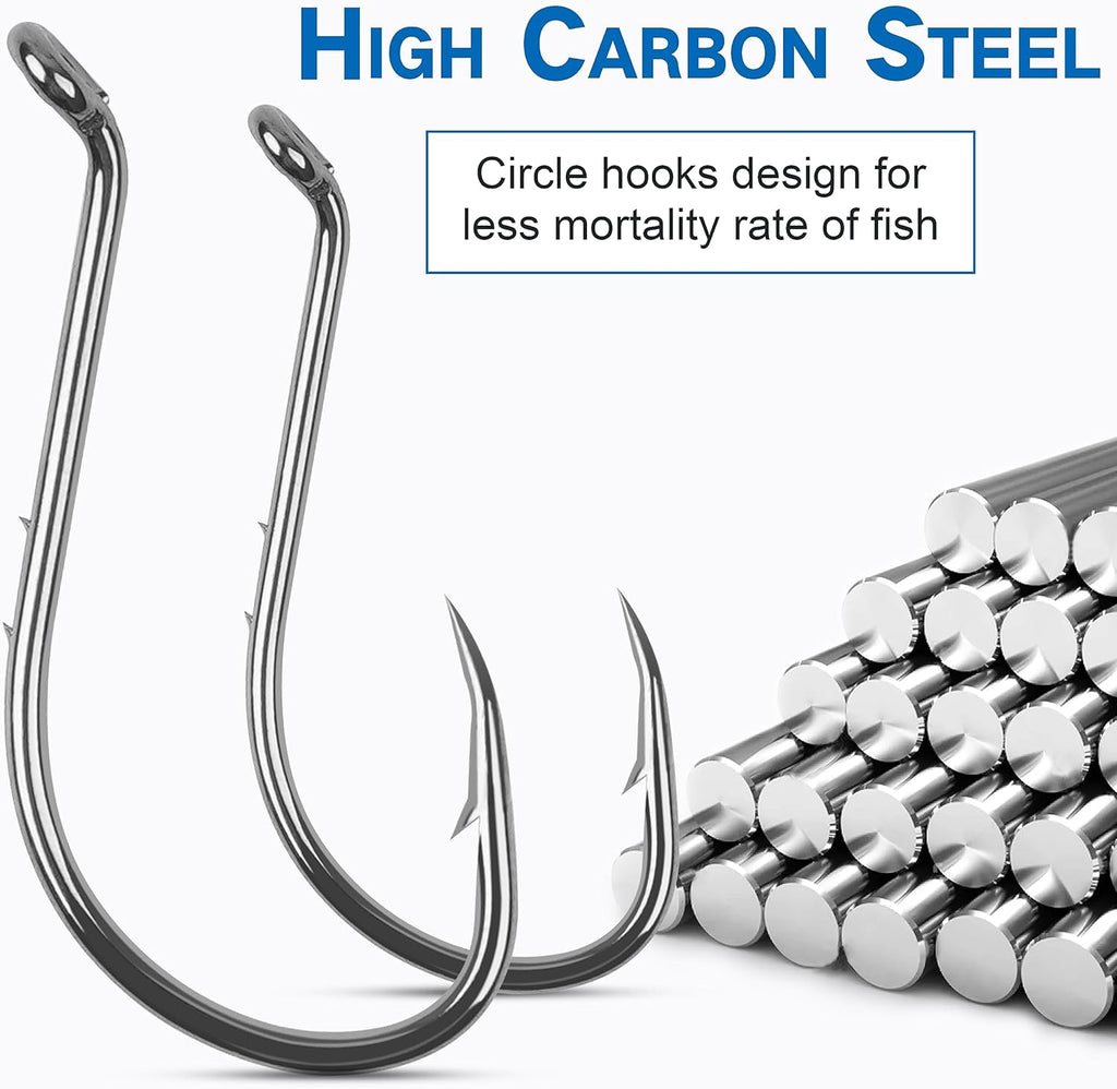Octopus Fishing Hooks-120pcs Barbed Baitholder High Carbon Steel Offset Circle Octopus Hooks Extra Sharp Jig Fish Hooks for Freshwater Saltwater Size 8-6/0
