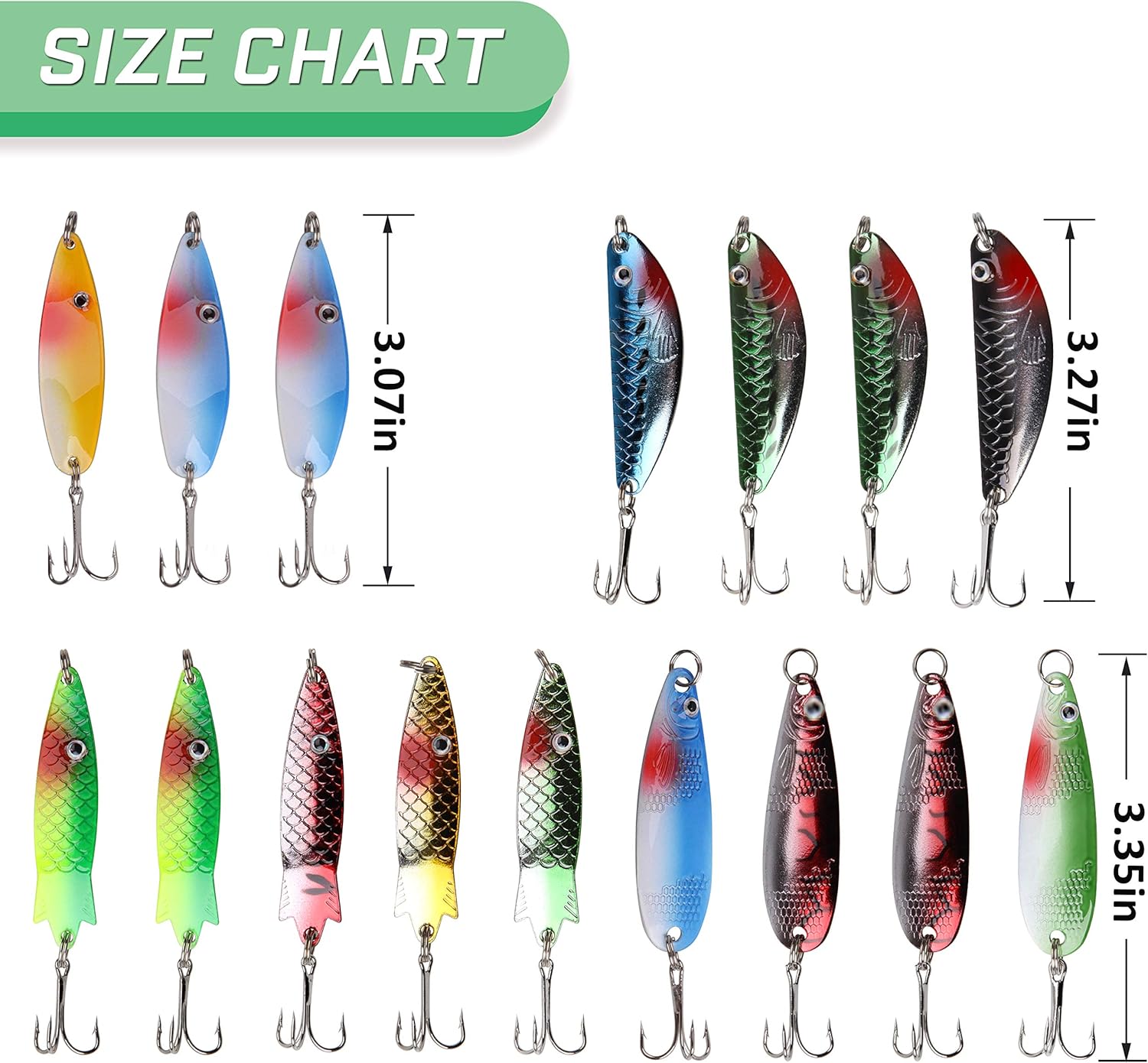Fishing Spoons Lures Kit,30pcs Hard Metal Fishing Spinner Baits Trout Lures Casting Trolling Trout Spoons Fishing Lures with Treble Hooks for Bass Salmon Pike Walleye