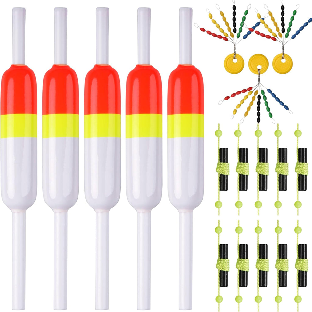 SILANON Fishing Slip Bobbers Kit Fishing Bobbers Floats Balsa Wood Slip Bobbers with Rubber Bobber Stops Slip Float Rig for Crappie Panfish Walleyes Trout Bass Fishing