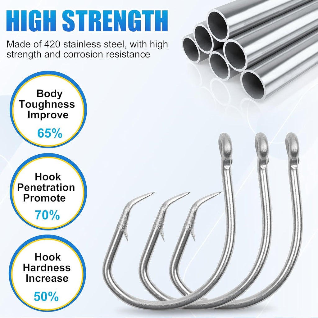 SILANON Circle Hooks Saltwater, 35pcs Stainless Steel Fishing Hooks Wide Gap Tuna Hooks Big Game Short Shank for Bass Catfish Bluegill