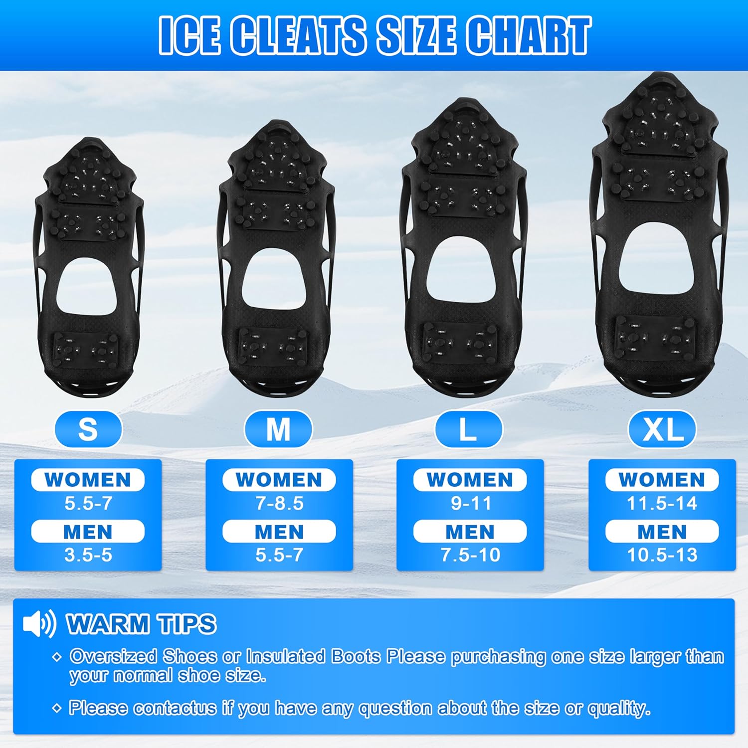 Ice Cleats, Crampons Ice Cleats for Shoes and Boots Men Women Kids,Non Slip 28 Steel Shoe Spikes for Snow and Ice Traction Snow Cleats Grippers for Winter Walking Hiking Fishing