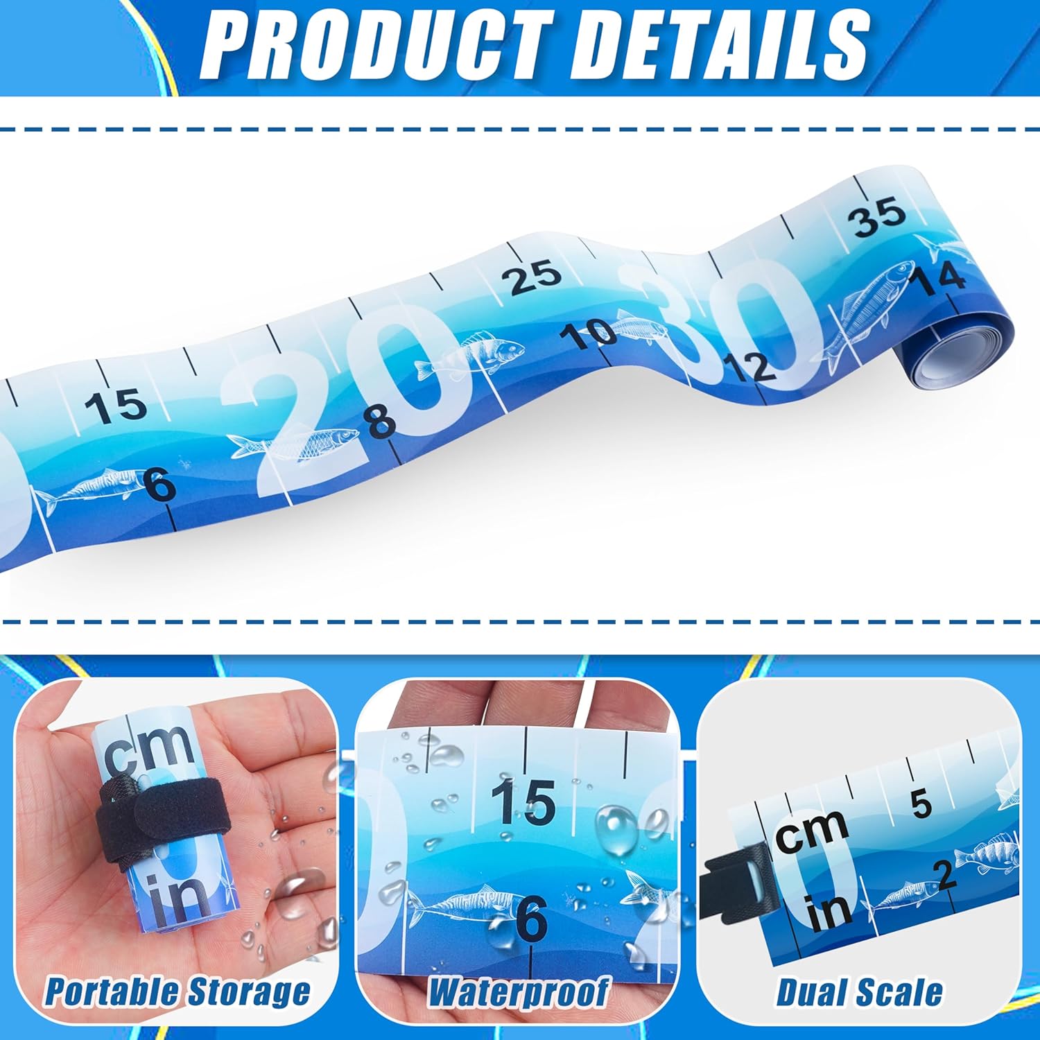 Fish Ruler Fish Measuring Tape 2 Packs 36in/90cm Folding Fishing Ruler Roll Up Fishing Tape Measure with Storage Strap Waterproof PVC Fish Measuring Tool for Boat Kayaks