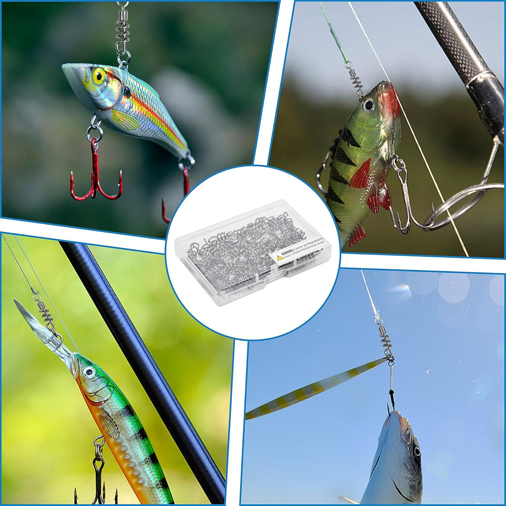 SILANON Fishing Corkscrew Snaps Swivel, 50pcs Stainless Steel Swirl Snap Swivels Barrel Rolling Swivels with Corkscrew Quick Clips Saltwater Freshwater Fishing Lure Line Connectors 2/0-8#